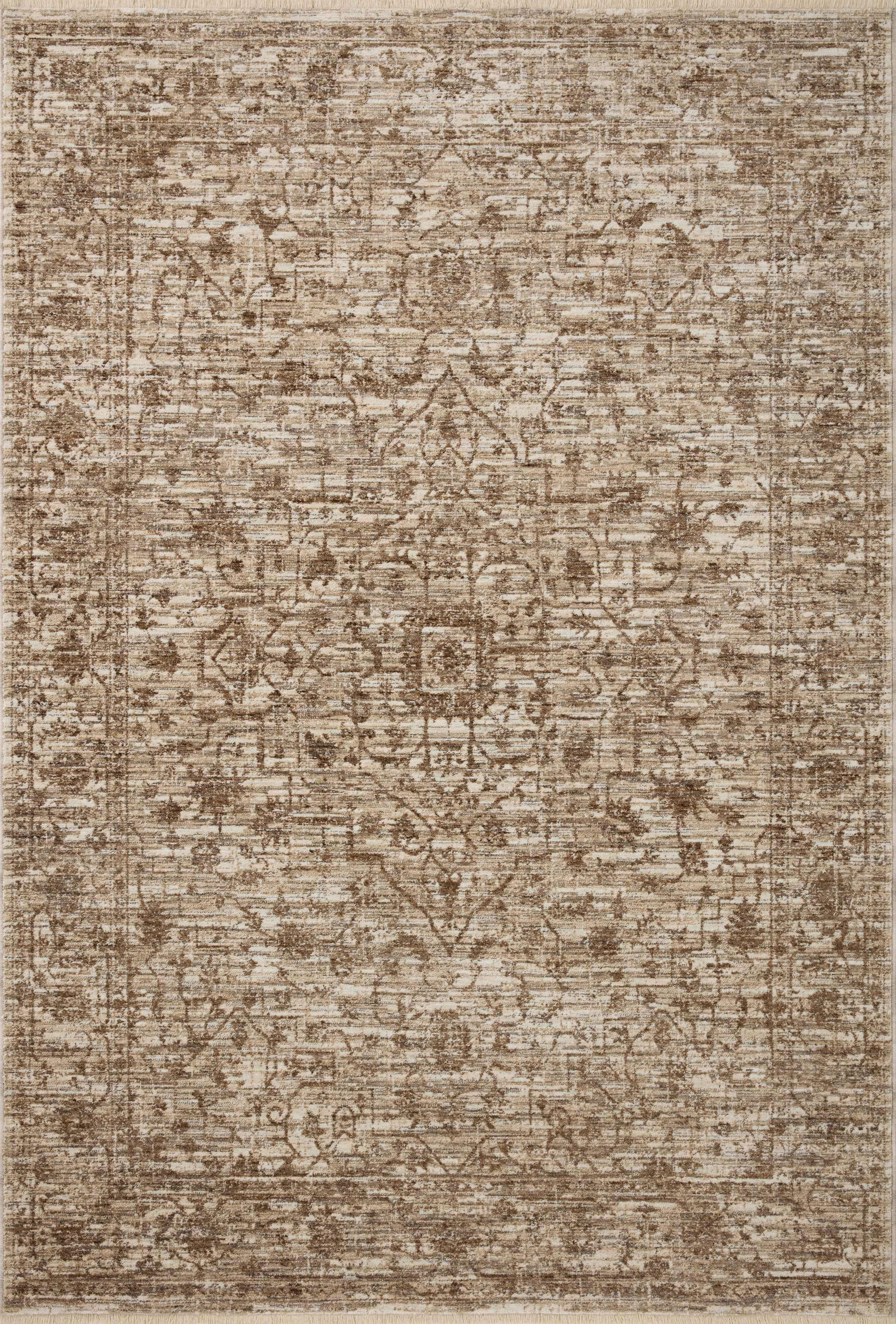 Sorrento Oriental Machine Made Polyester Area Rug in Bark/Natural