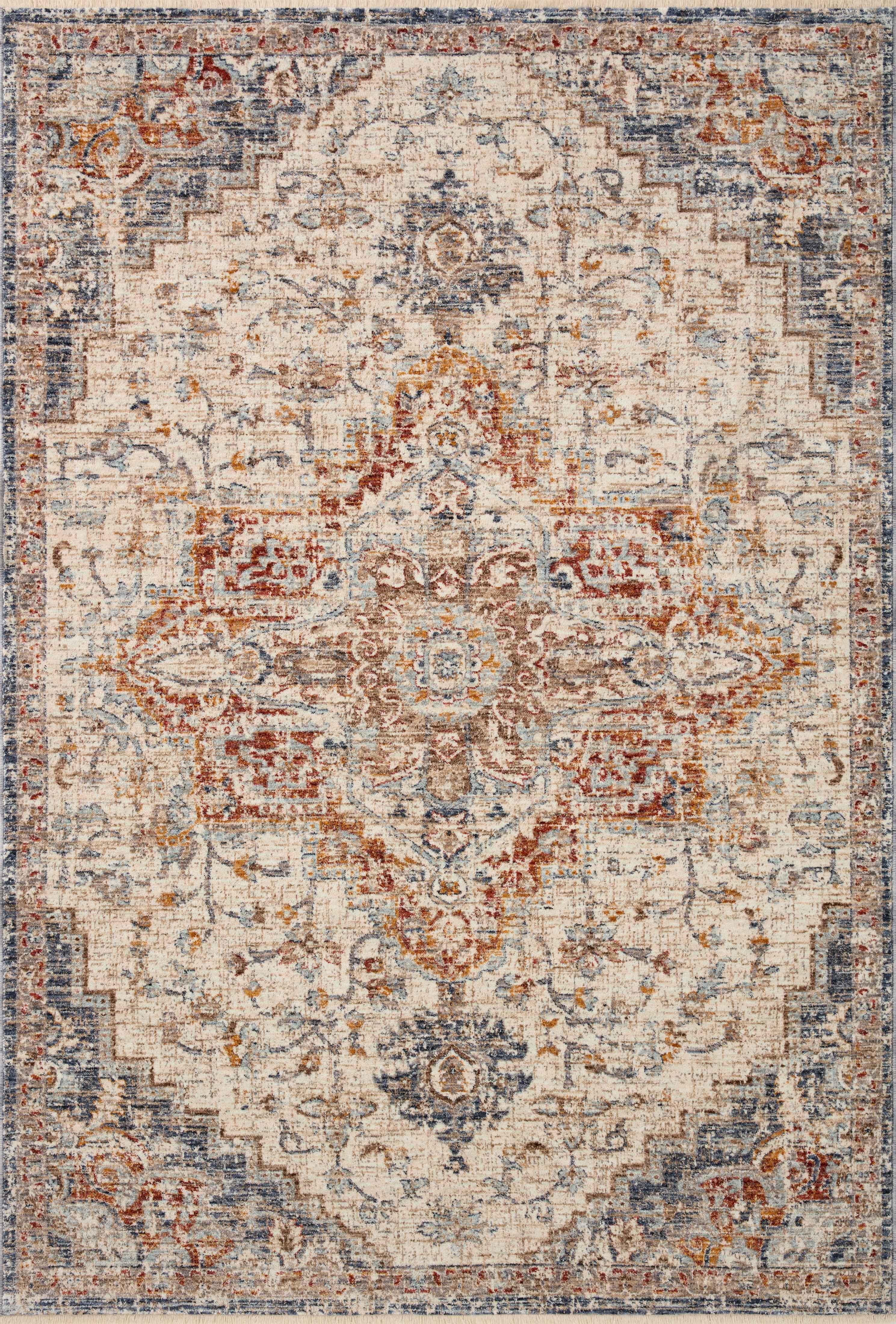 Sorrento Oriental Machine Made Power Loom Polyester Area Rug in Ivory/Fiesta