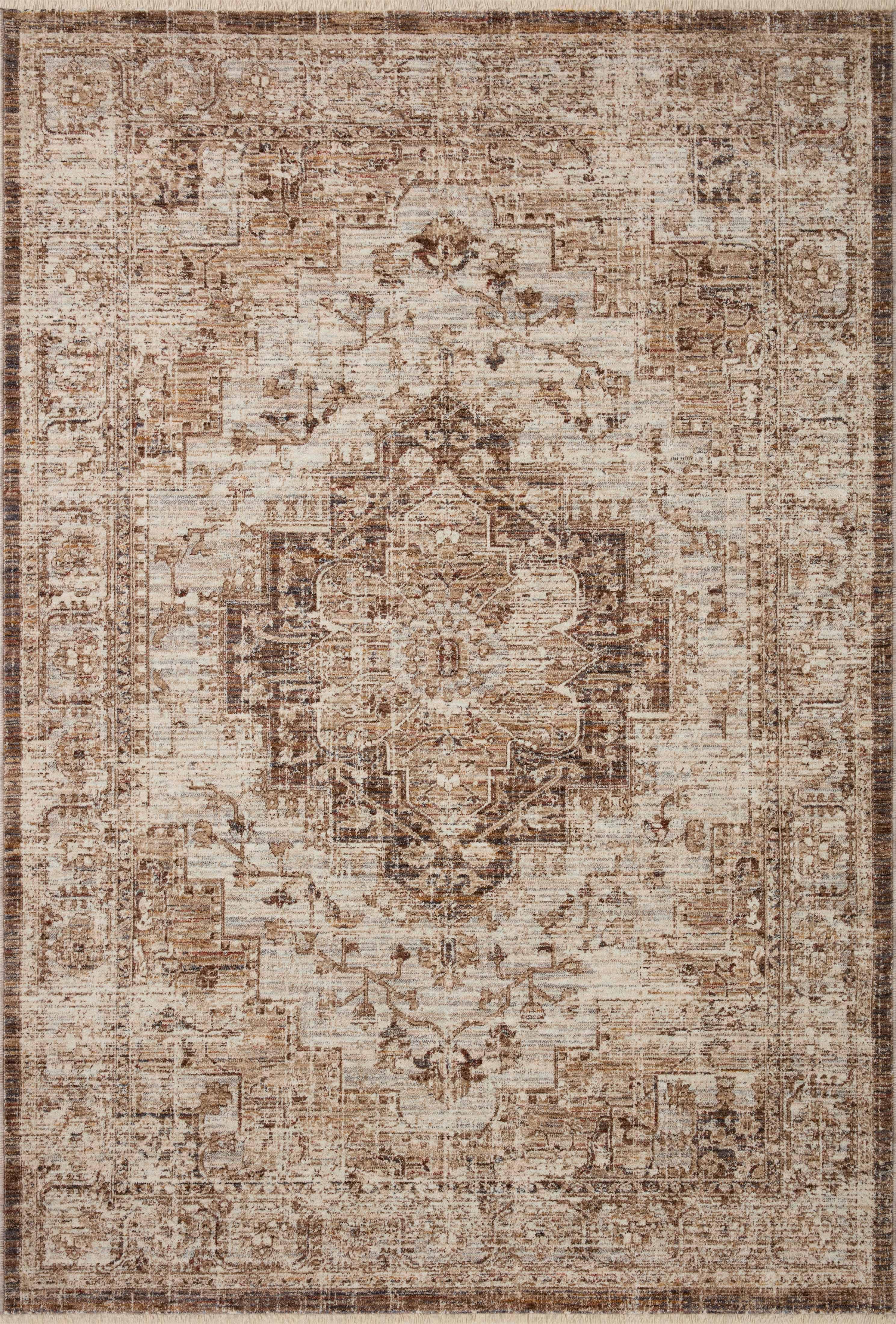 Sorrento Oriental Machine Made Power Loom Polyester Area Rug in Beige/Brown