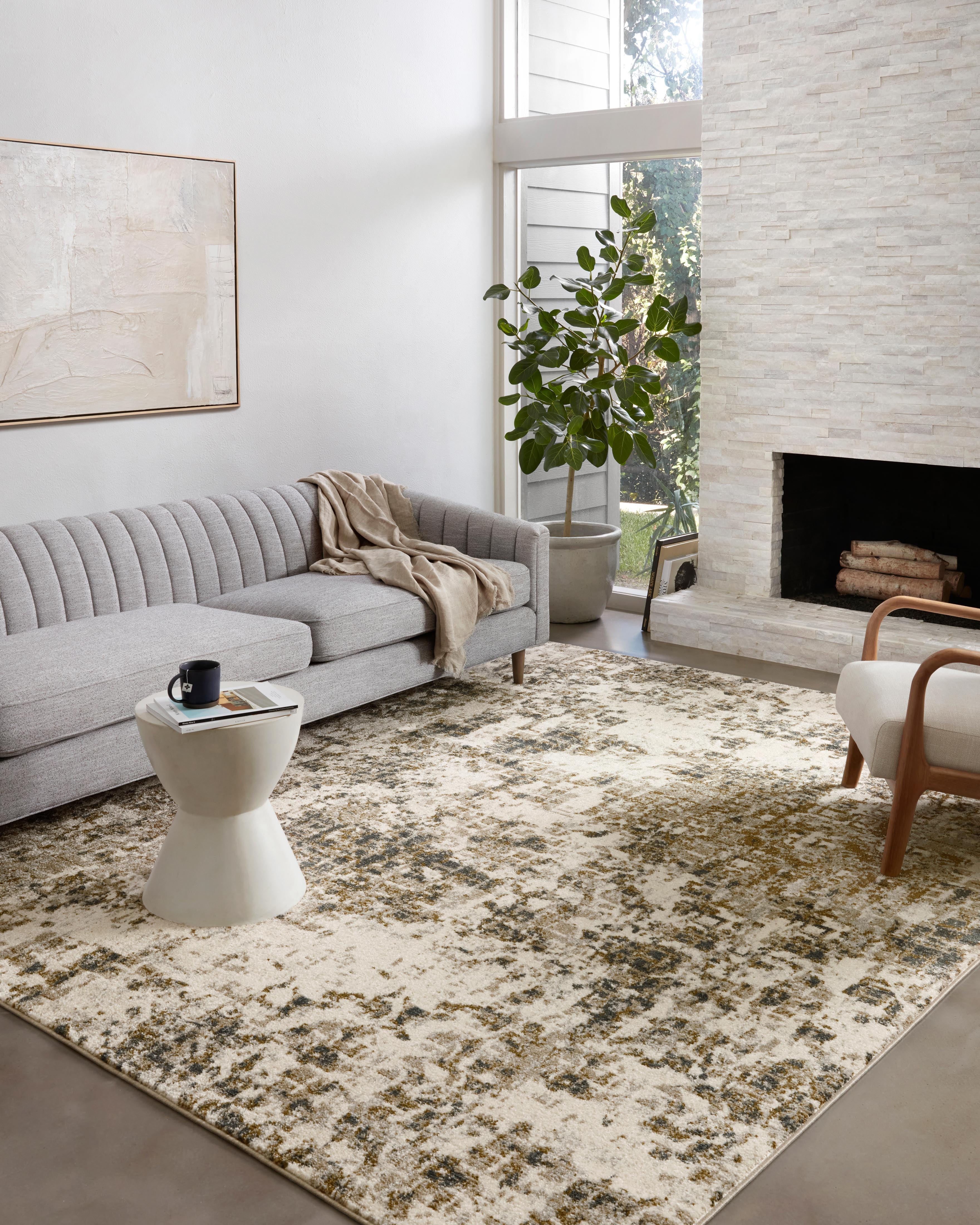 Ivory and Olive Abstract Synthetic Area Rug