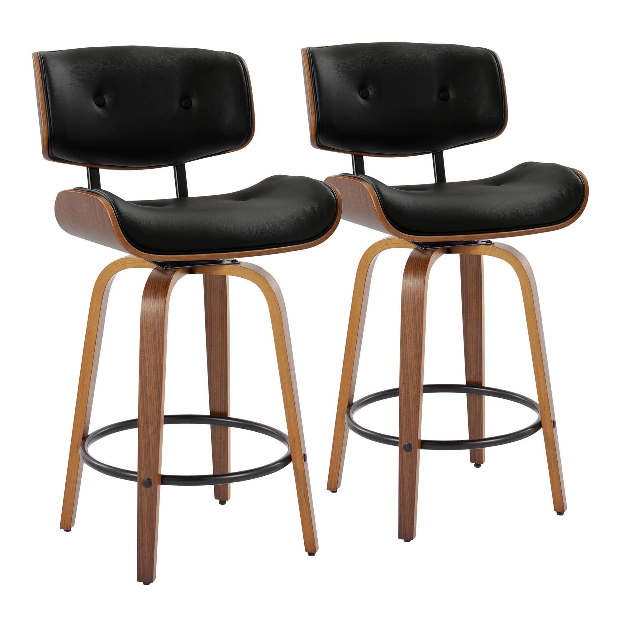 Set of 2 Lombardi Counter Height Barstools Walnut/Black: Mid-Century Modern, Fixed-Height, Swivel - LumiSource