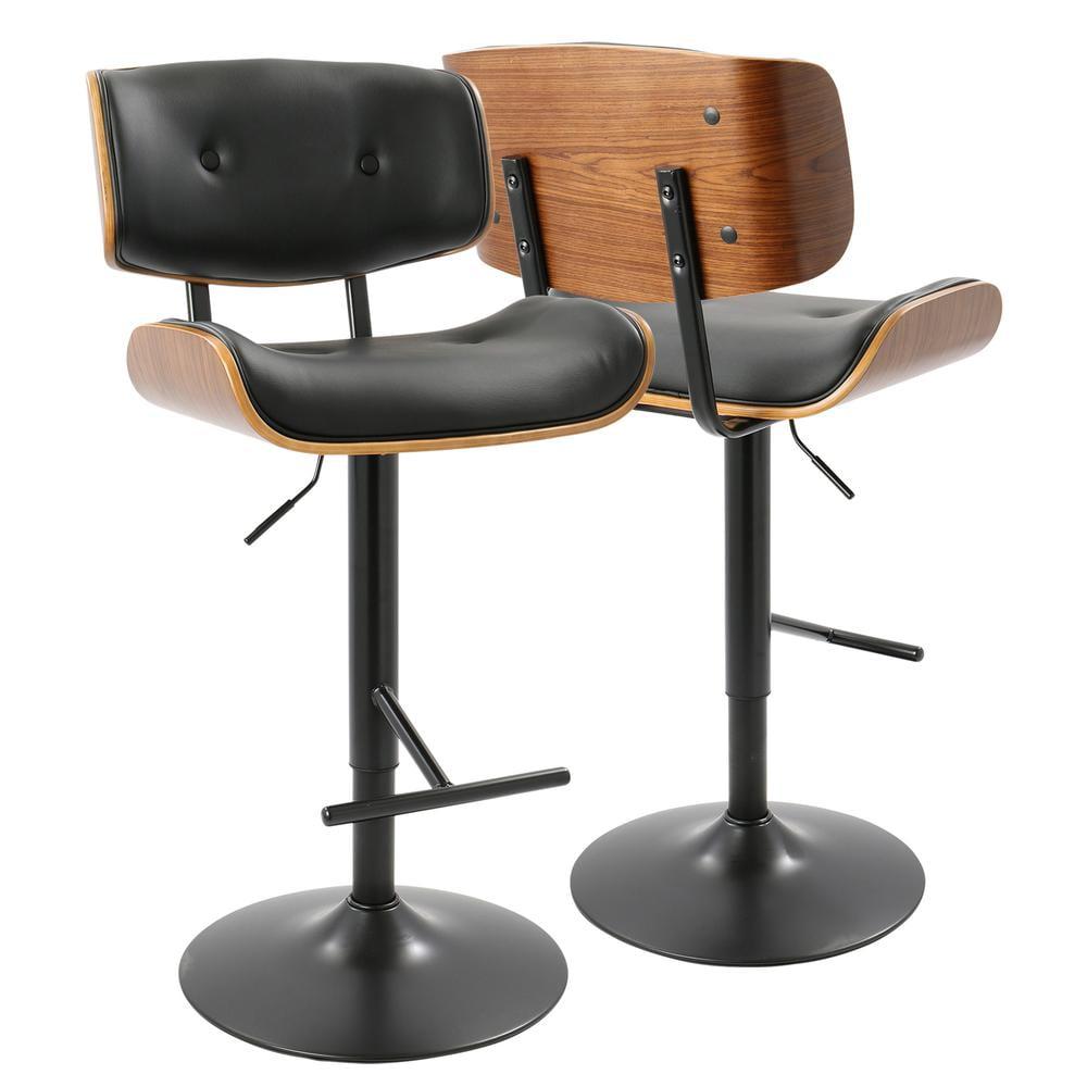 Lombardi Contemporary Swivel Barstool in Walnut & Black Leather