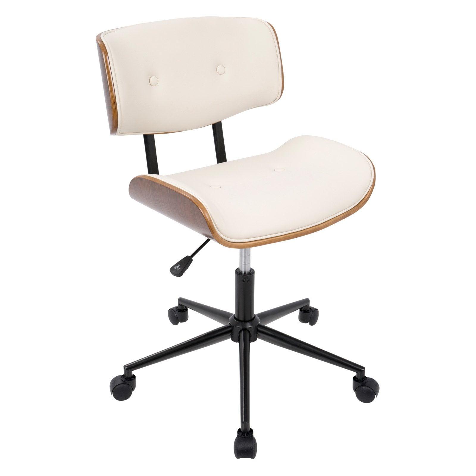 Lombardi Mid-Century Modern Swivel Task Chair in Walnut & Cream