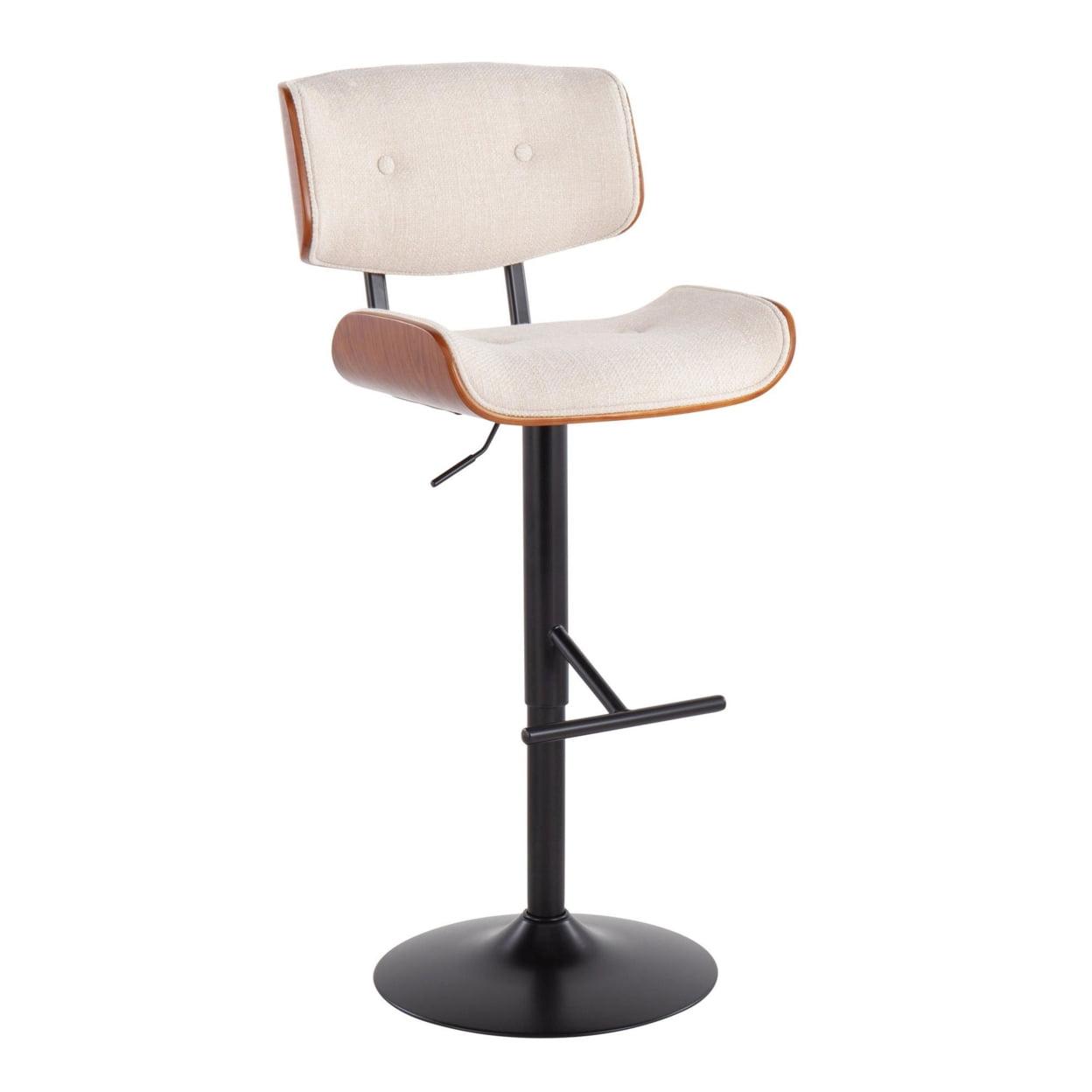 Mid-Century Modern Swivel Barstool in Black Metal and Cream with Walnut Accents