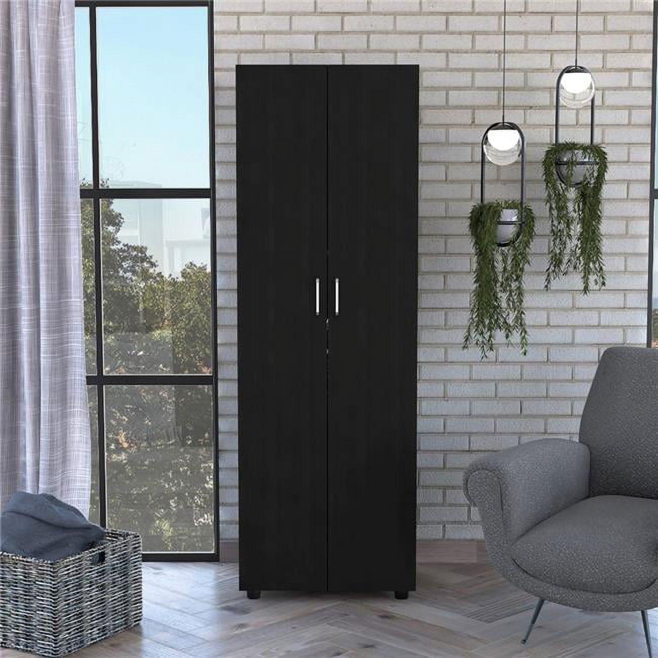 London Black Engineered Wood Double Door Armoire