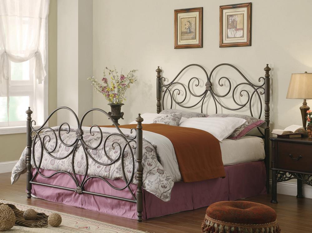 King Dark Bronze Metal Scroll Poster Bed with Headboard