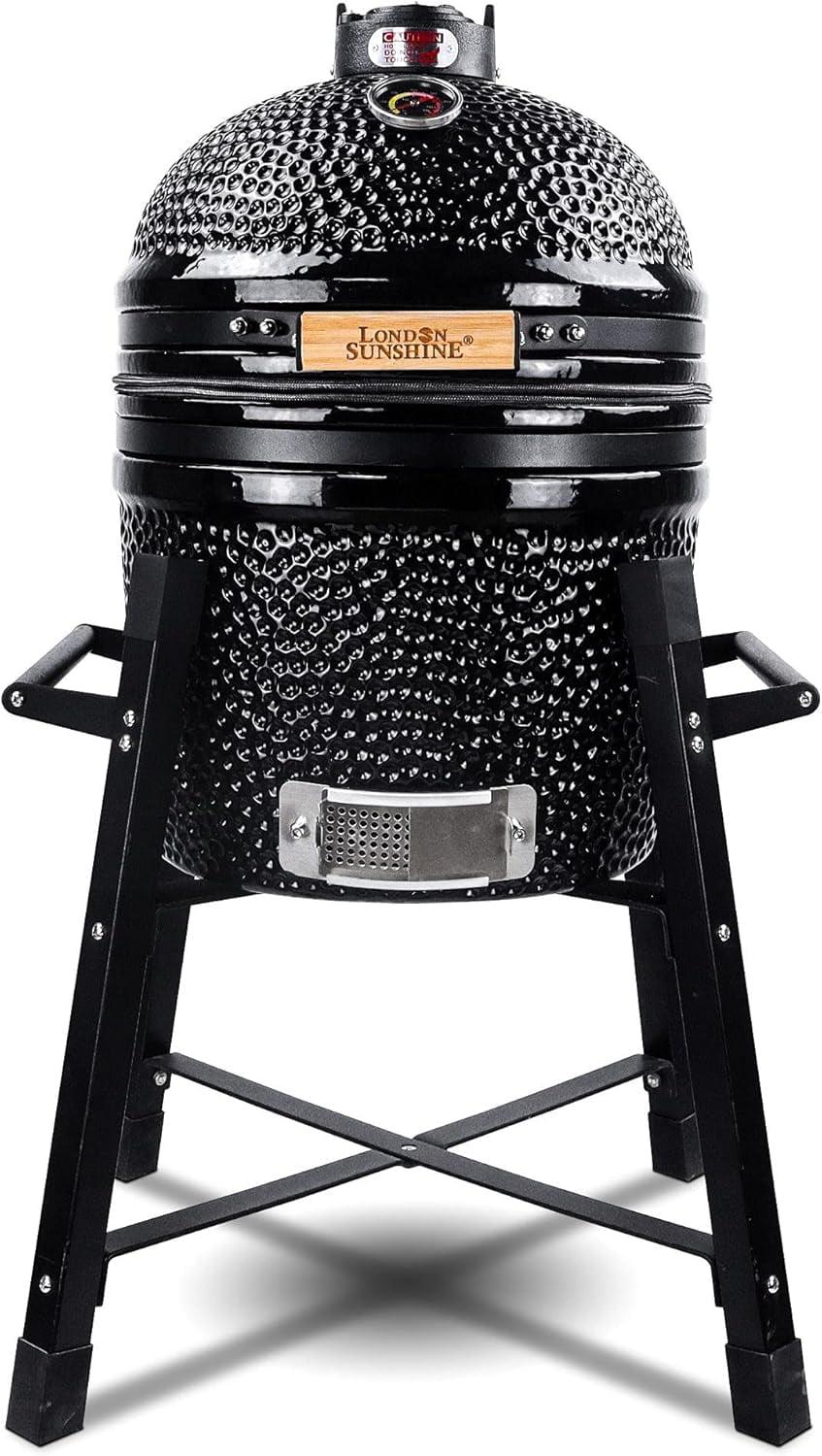 Black Ceramic Kamado Charcoal BBQ Grill with Stand