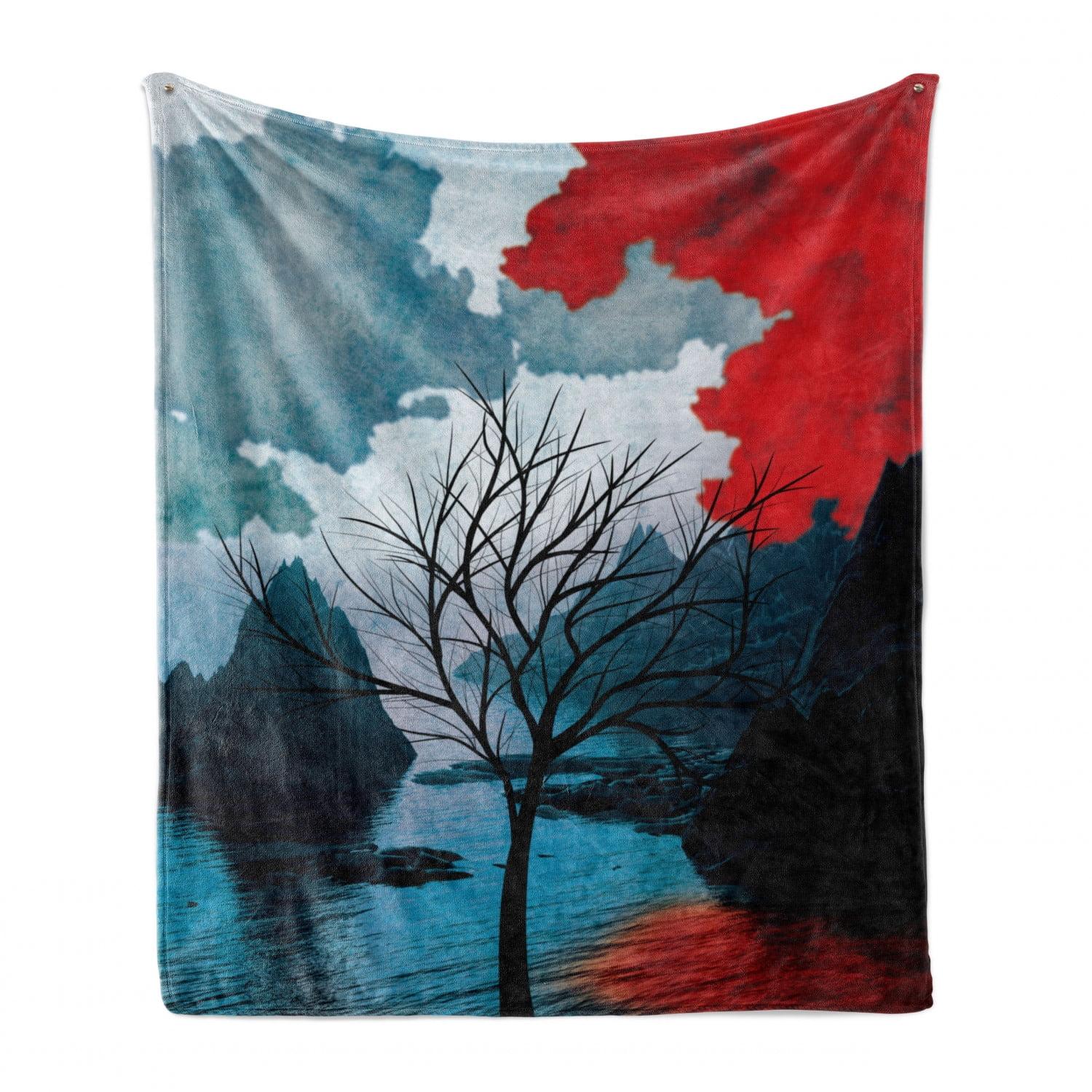 Vermilion Blue Fleece Throw Blanket with Nature Photo, 70" x 90"