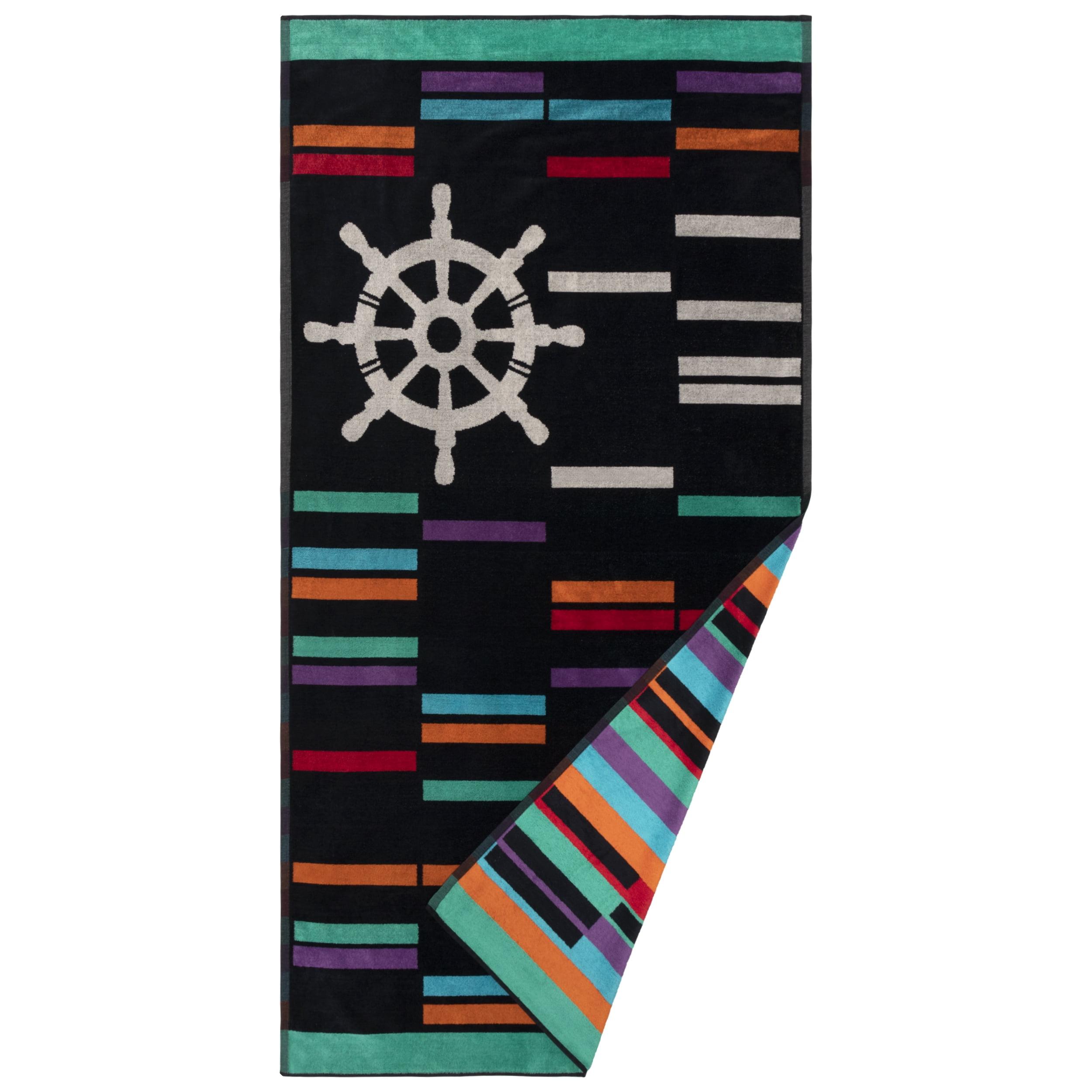 Nautical Wheel Oversized 35" x 67" Cotton Beach Towel, Midnight Blue - Blue Nile Mills