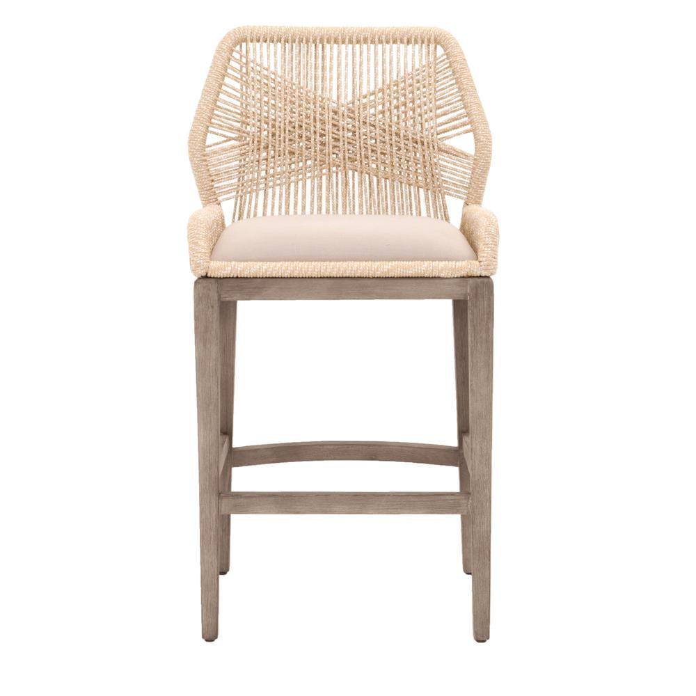 Coastal Loom Barstool with Mahogany Legs and Platinum Rope, Natural Gray