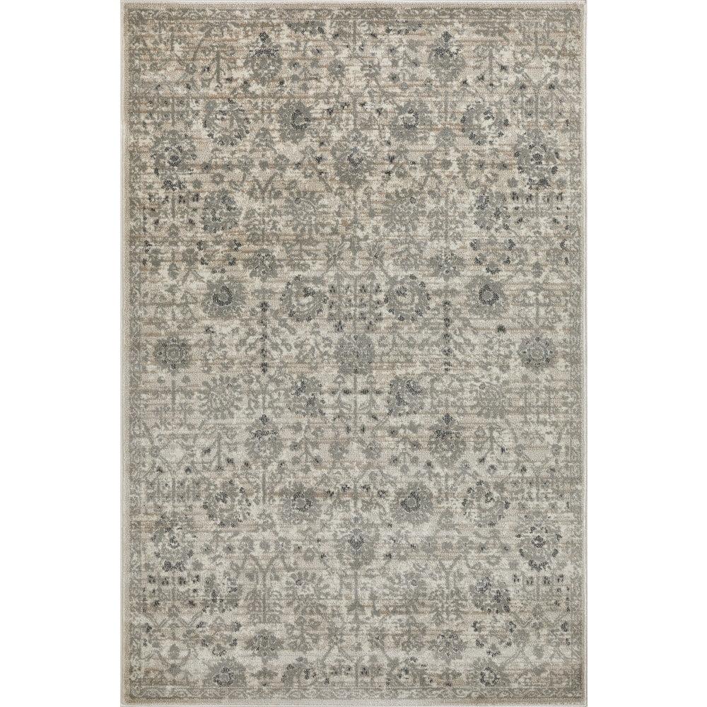 Ivory and Gray Floral Synthetic 5' x 7' Area Rug