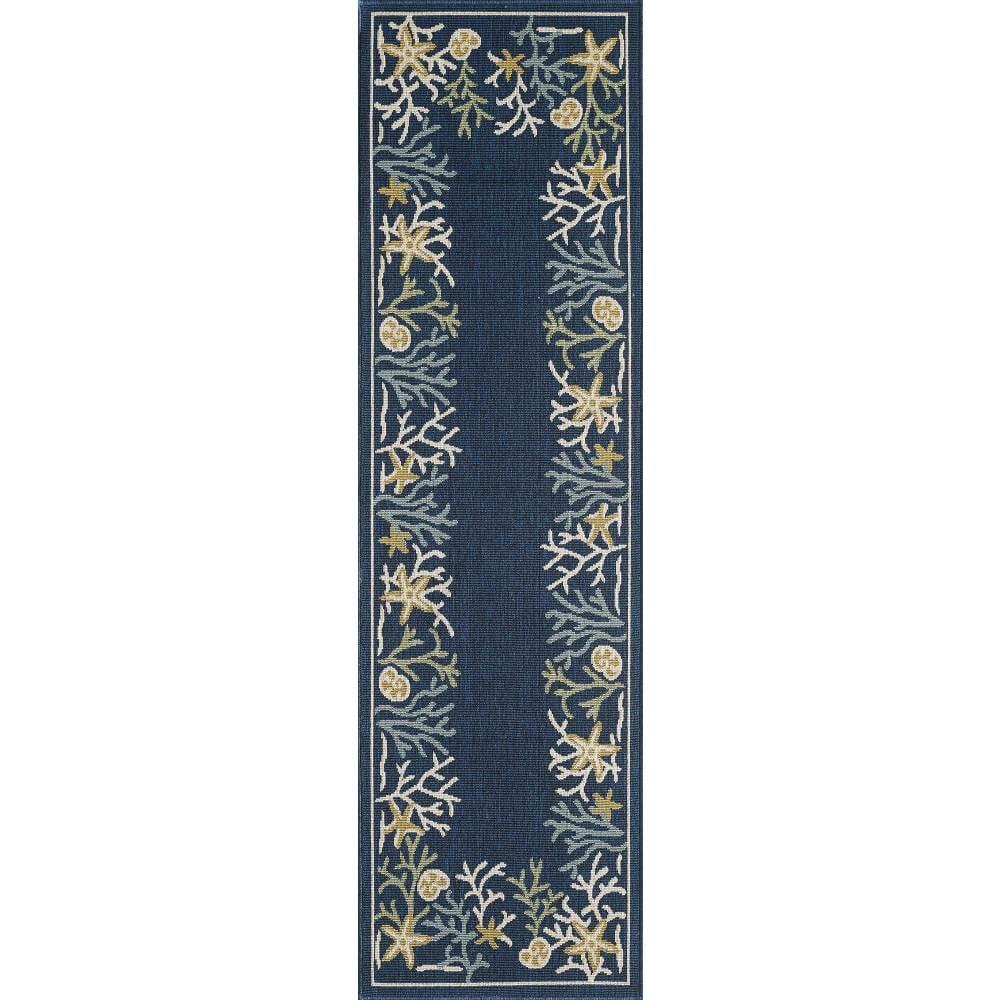 Havani Blue Coastal Polypropylene Runner Rug with Shell Design