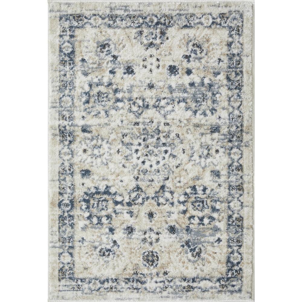 Elegant Blue Floral Low-Profile 2' x 3' Synthetic Area Rug