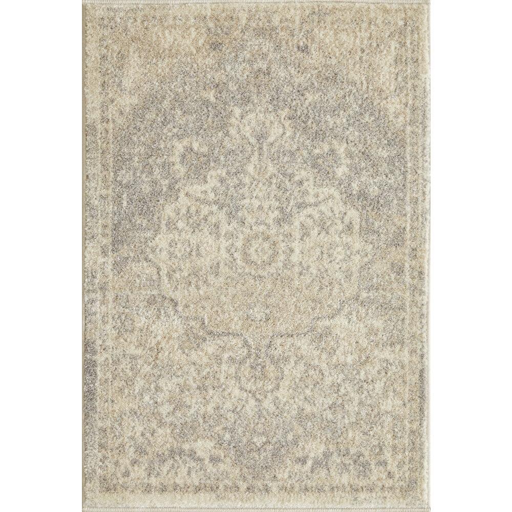 Gray and Beige Oriental Synthetic Easy Care Area Rug 5' x 7'