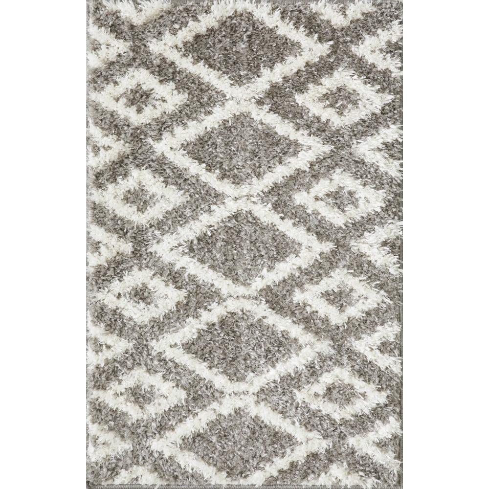 Gray and White Trellis Synthetic Easy Care Area Rug 2' x 3'