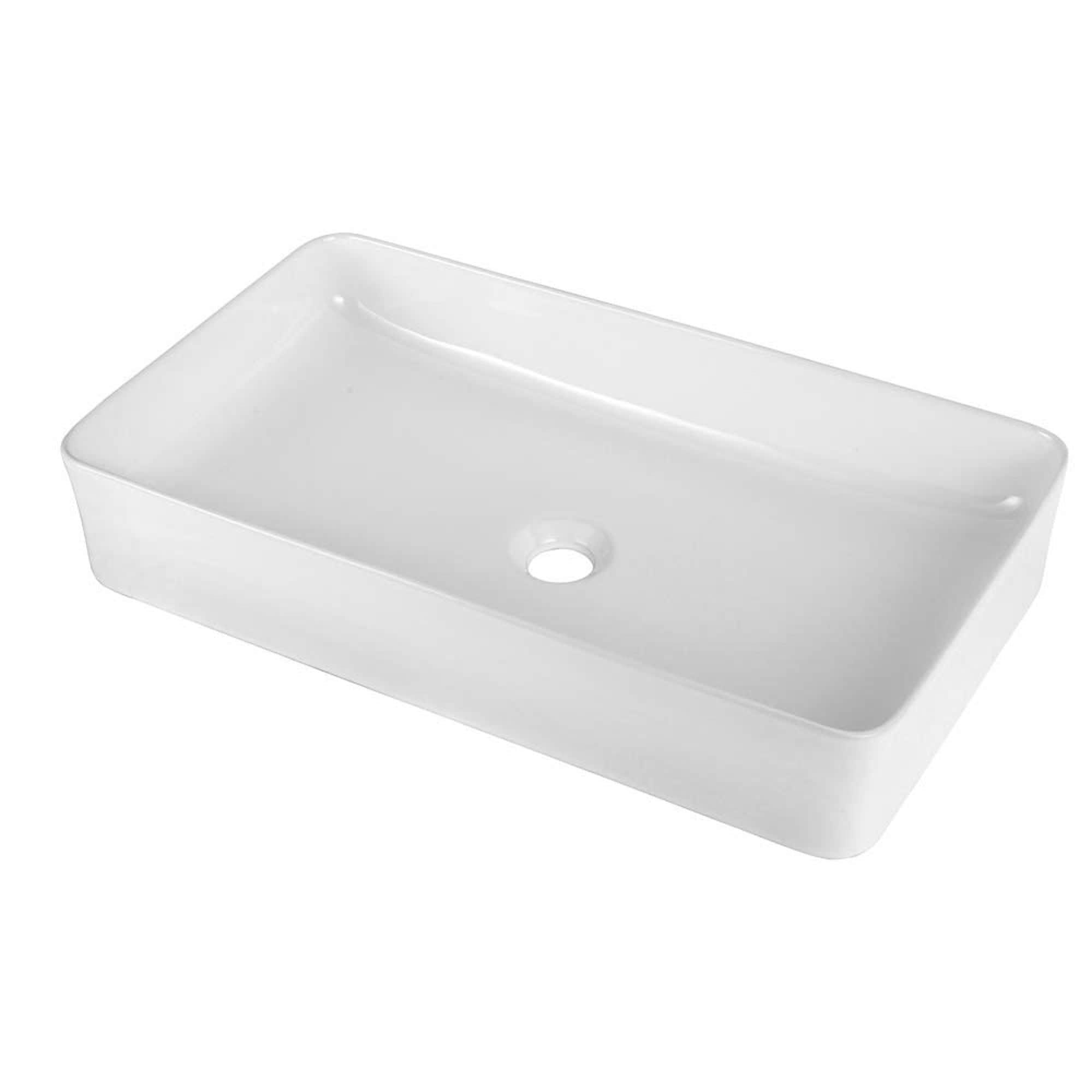 24" White Ceramic Rectangular Above-Counter Vessel Sink