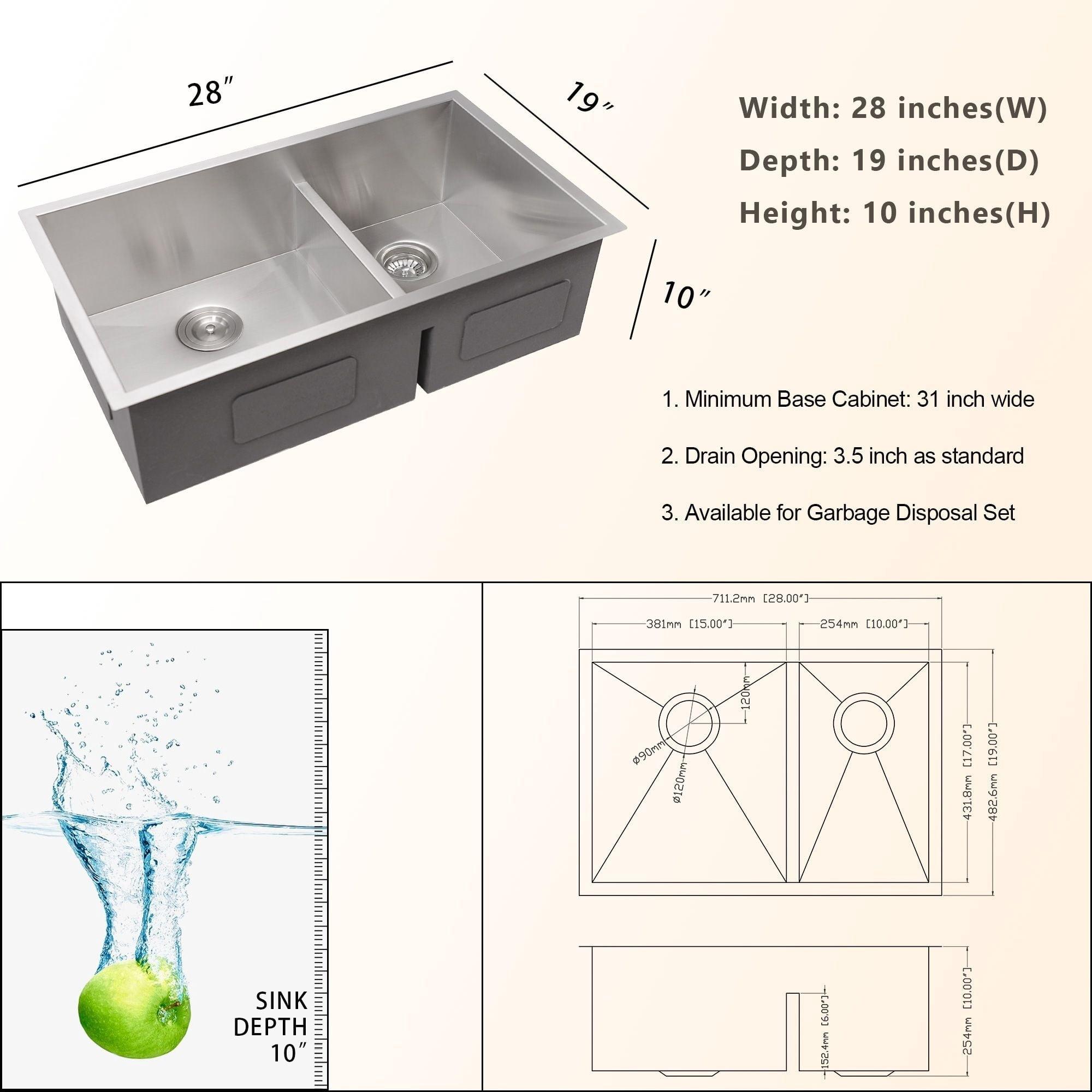 Lordear 28" L x 19" W Undermount Double Bowl 50/50 Kitchen Sink Double Basin 16 Gauge Stainless Steel Sink L28UKS255