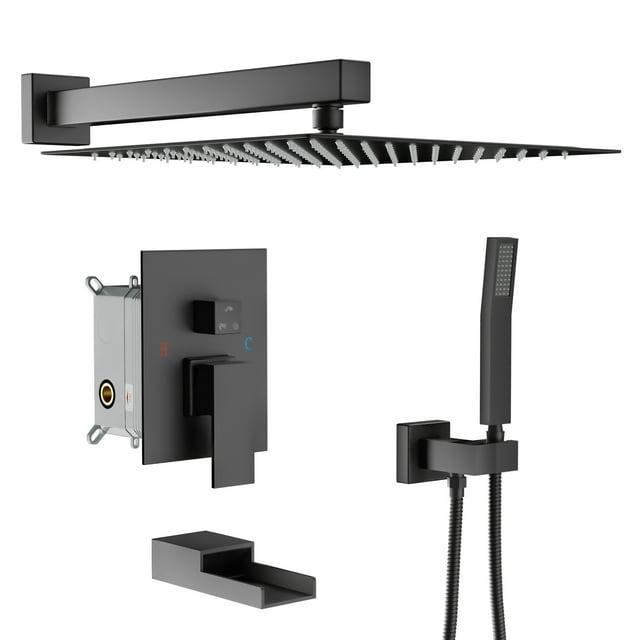 Lordear Bath Shower Faucet Set Tub Spout 10 inch Rain Shower Head with Handheld Shower System