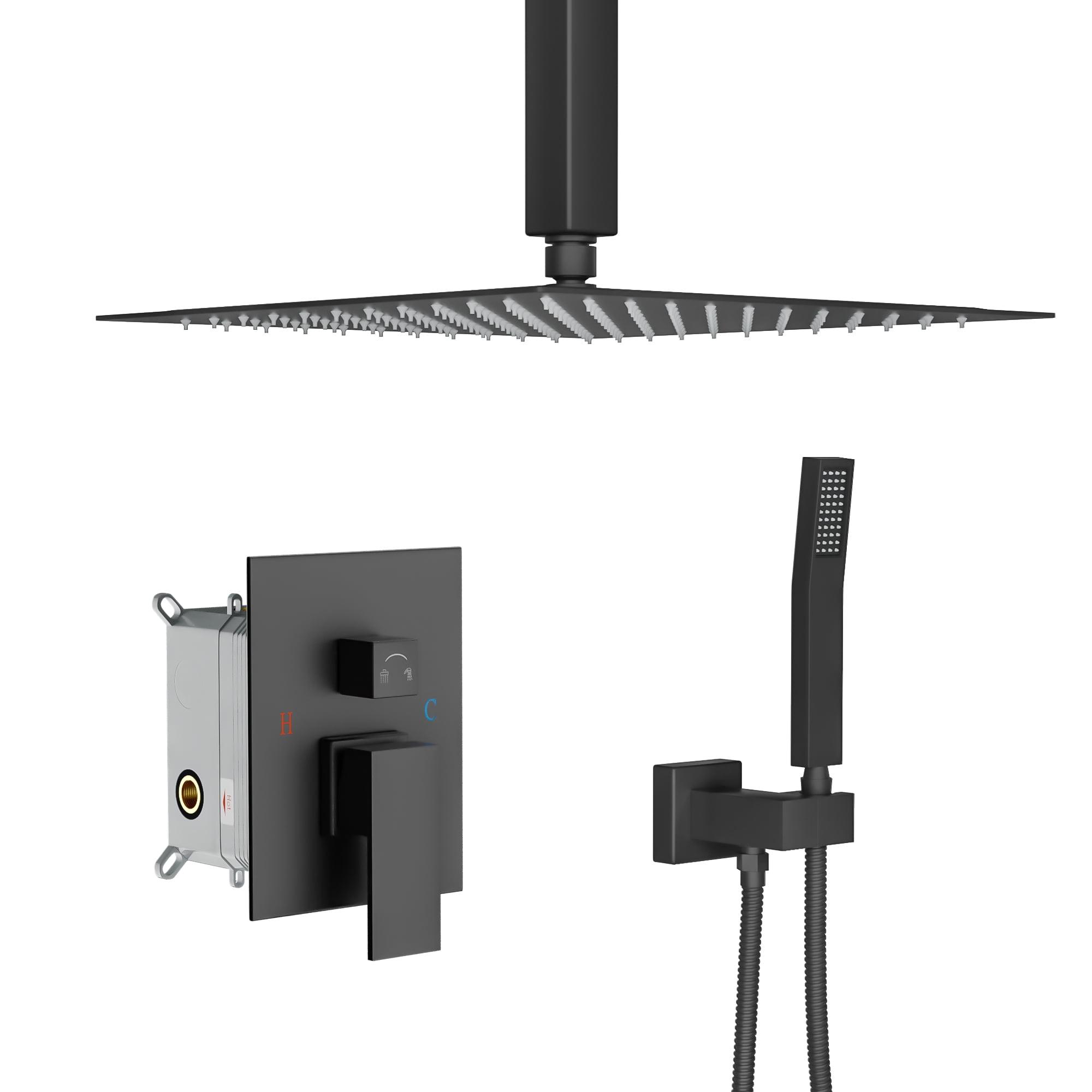 Large Black Matte Dual Square Ceiling Rainfall Shower System