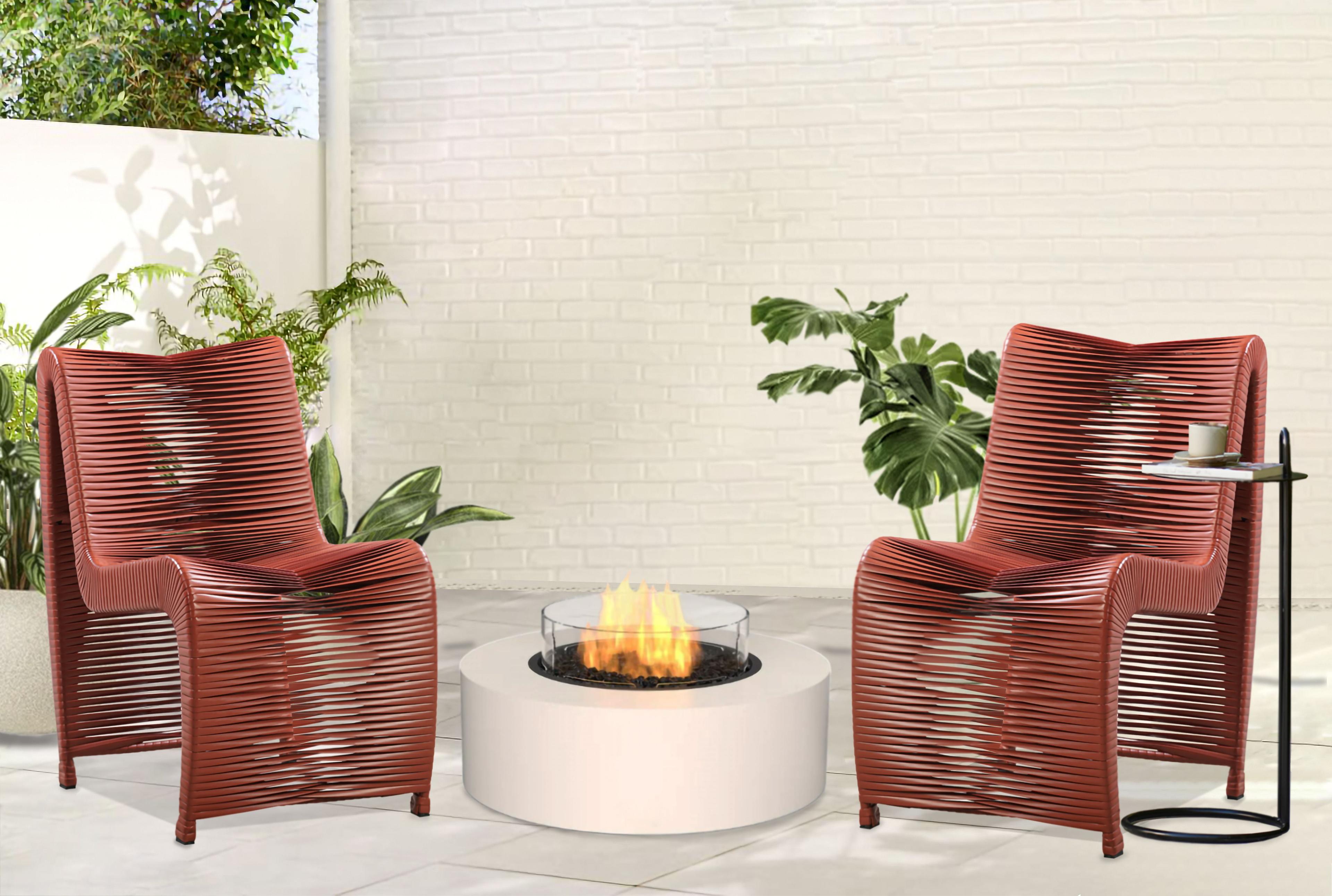 Loreins Terracotta Rattan and Iron Armless Patio Chairs, Set of 2