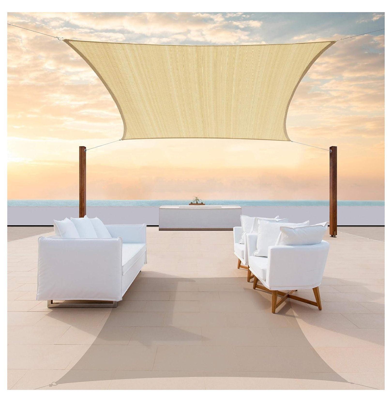 Beige 12' x 20' UV-Resistant HDPE Sun Shade Sail