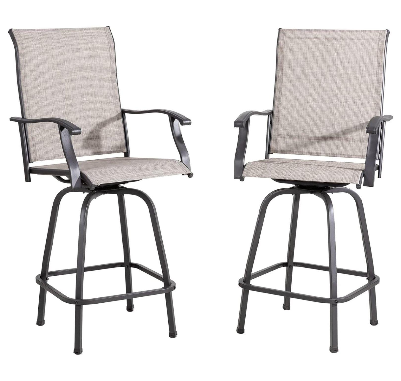 Gray Metal Frame Outdoor Swivel Bar Height Armchairs