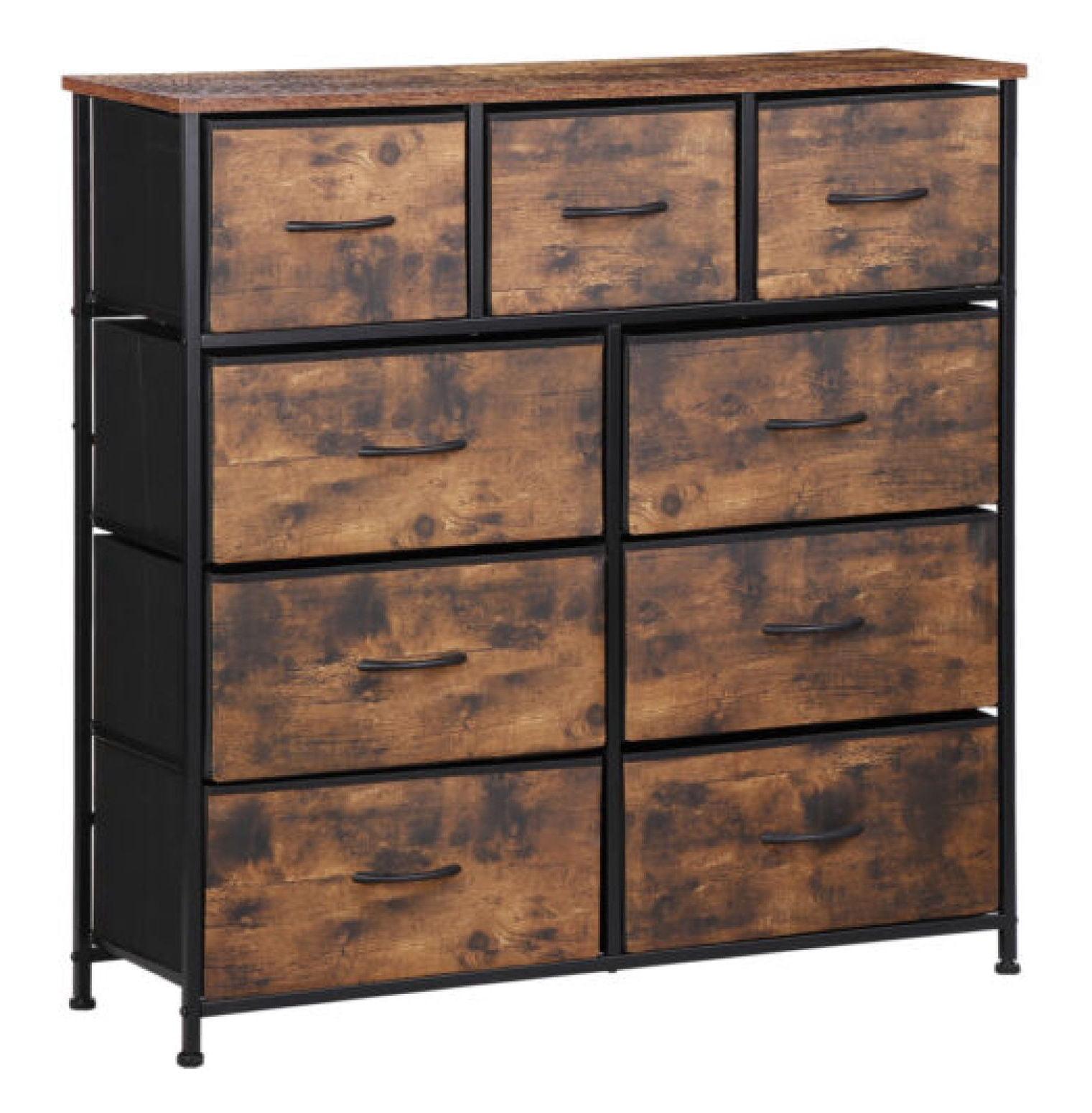 Rustic Brown 9-Drawer Tall Storage Dresser with Levelers