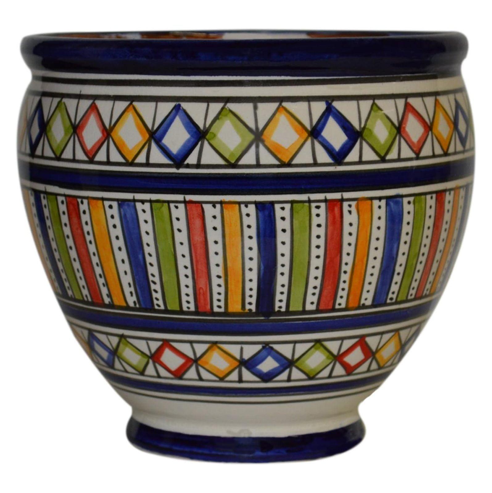 JGSP Flower Pot Moroccan Spanish Garden Drain Hole Ceramic Planter Handmade Multicolored