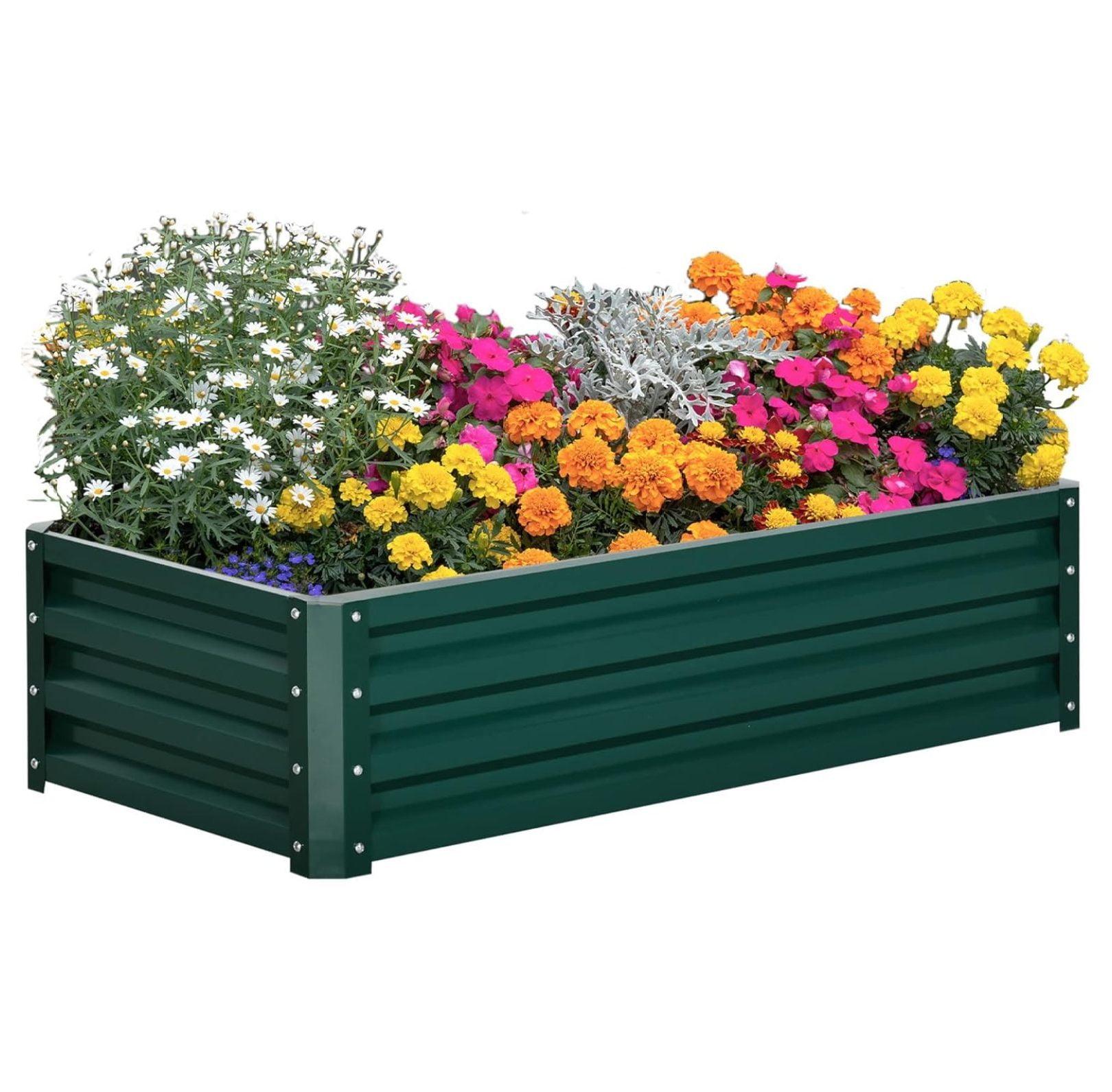 Green Galvanized Steel Rectangular Raised Garden Bed