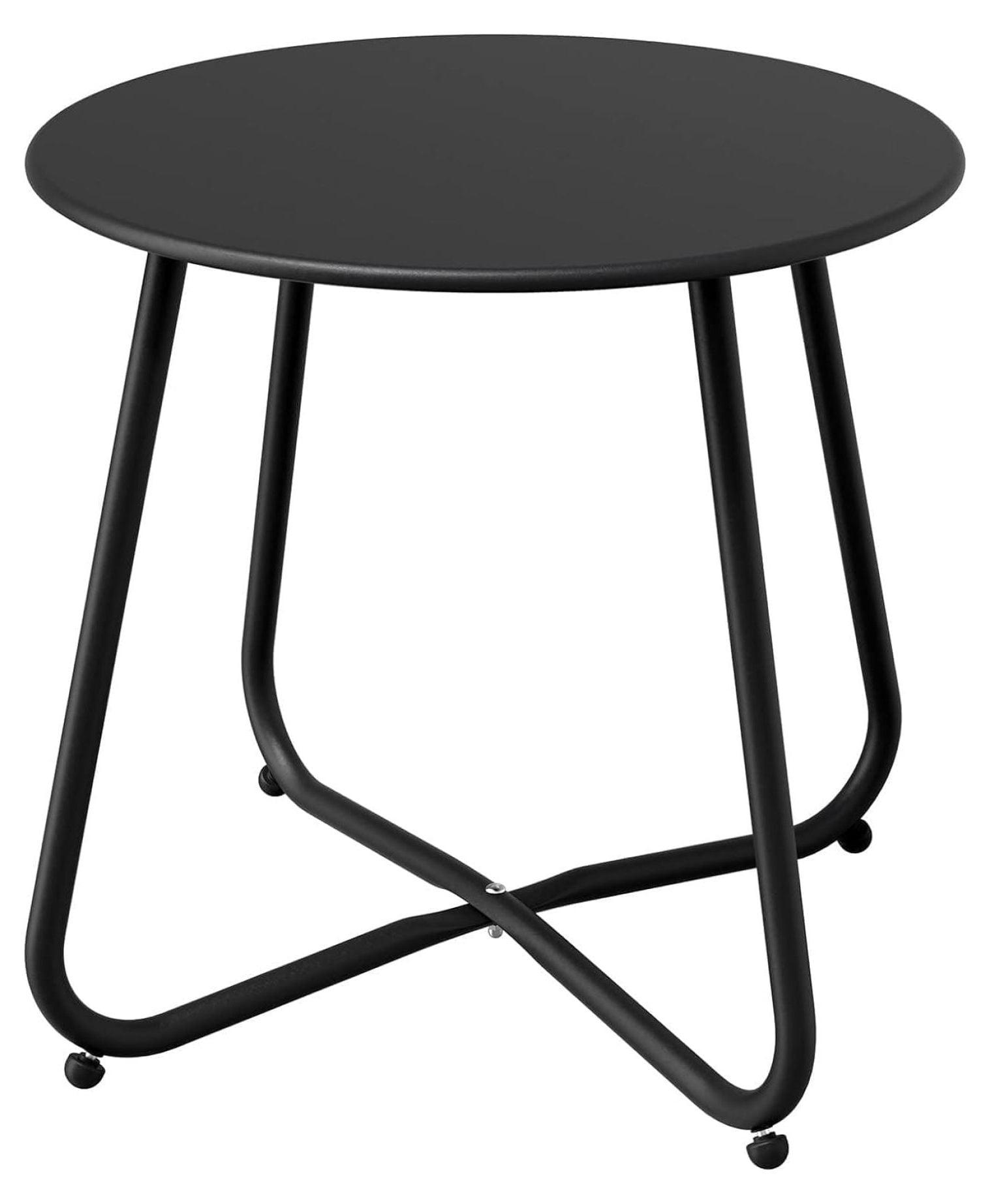 Black Round Steel Patio Side Table with Adjustable Feet