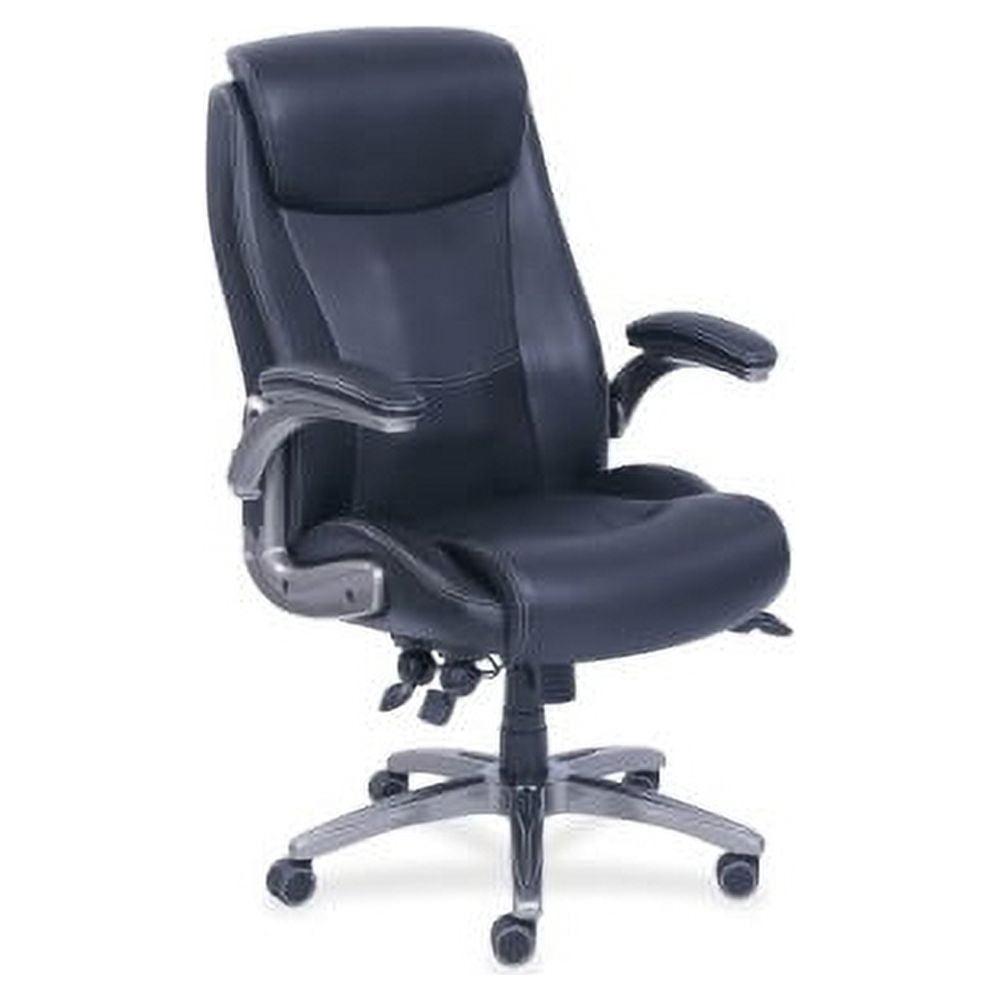 High-Back Executive Swivel Chair with Adjustable Arms in Black Leather