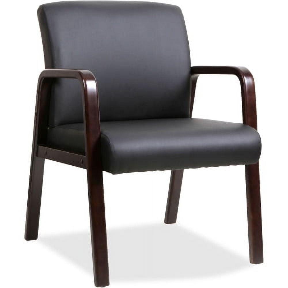 Espresso Leather and Wood Guest Chair with Fixed Arms