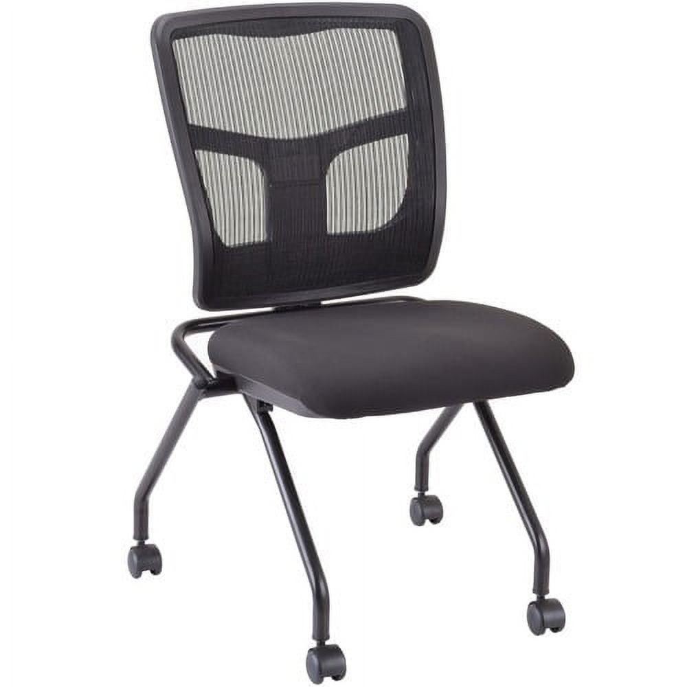 Black Armless Mesh Back Nesting Chair with Metal Frame