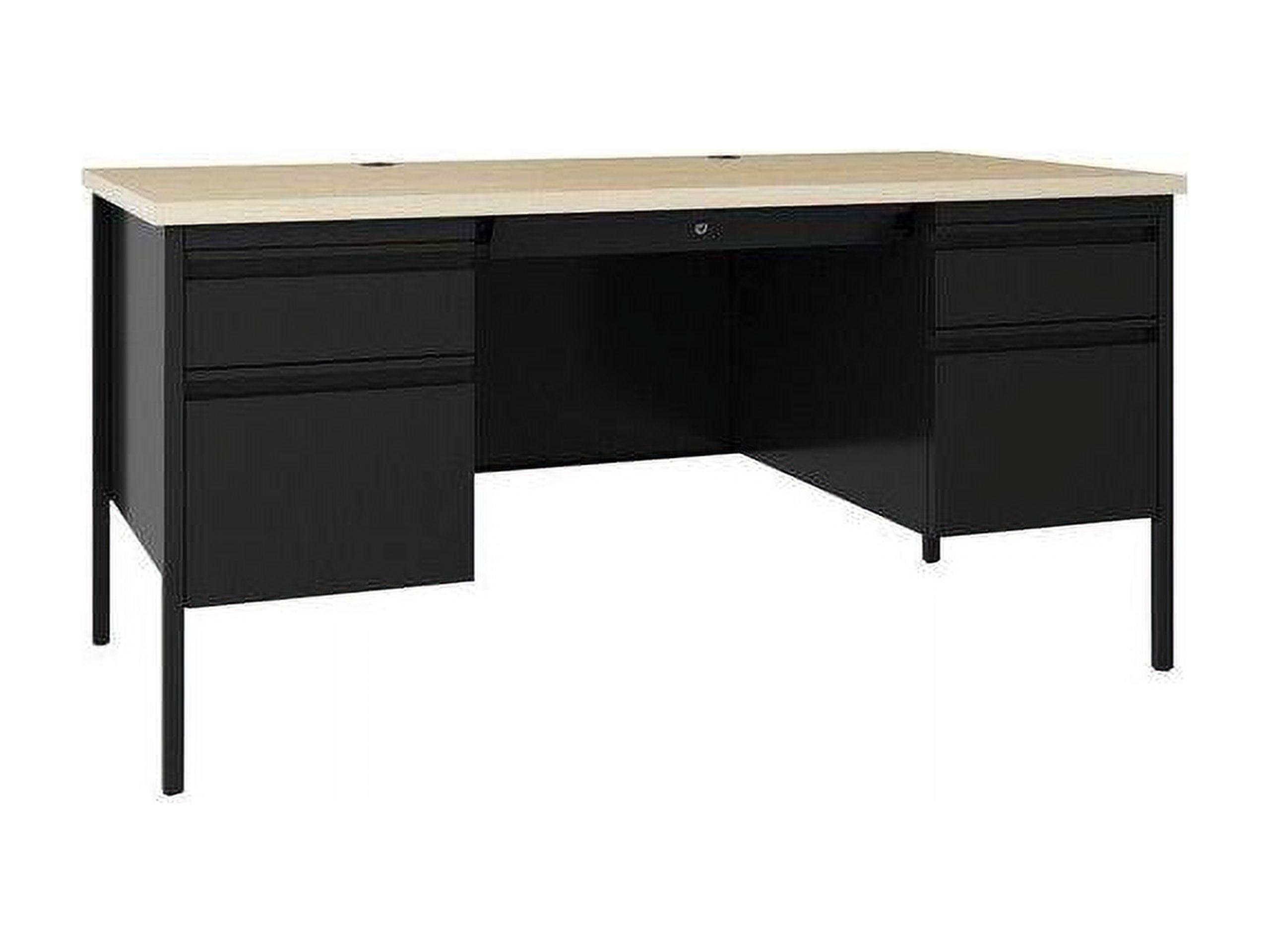 Black Steel Executive Desk with Maple Laminate Top and Filing Cabinets