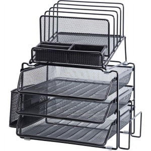 Black Mesh 4-Tier Desktop Organizer with Sliding Trays