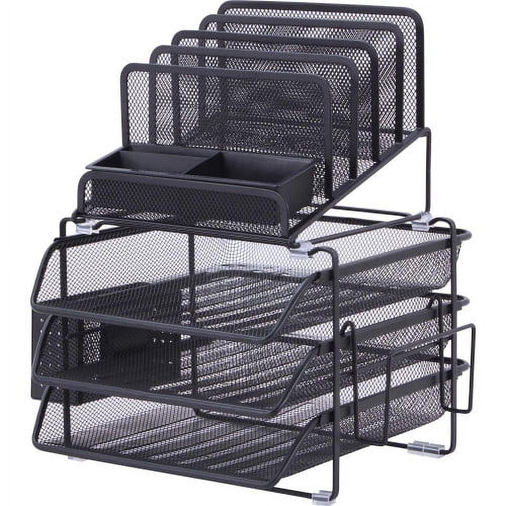 Black Mesh 4-Tier Desktop Organizer with Sliding Trays