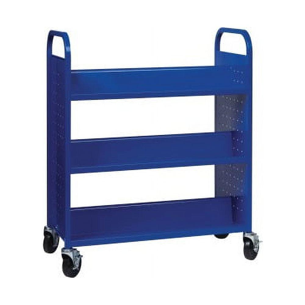 Blue Double-Sided Steel Book Cart with 6 Shelves