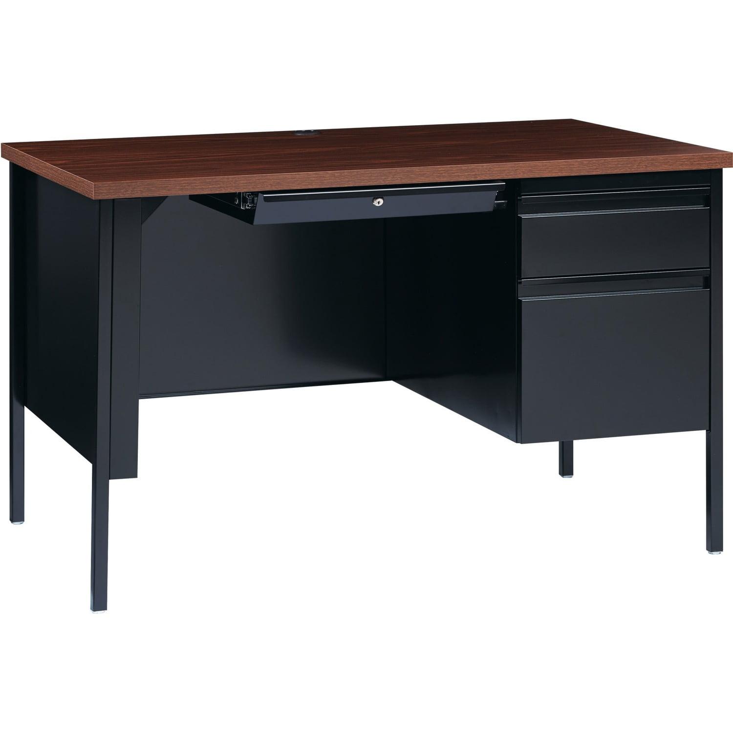 Black Walnut 48" Professional Steel Pedestal Desk with Drawer