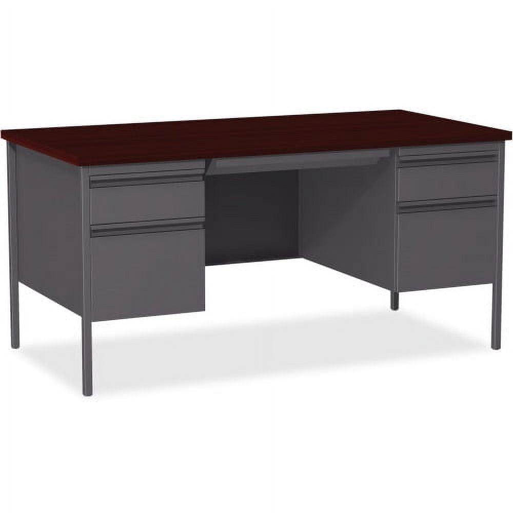 Charcoal Mahogany Executive Desk with Dual Pedestals and Drawer