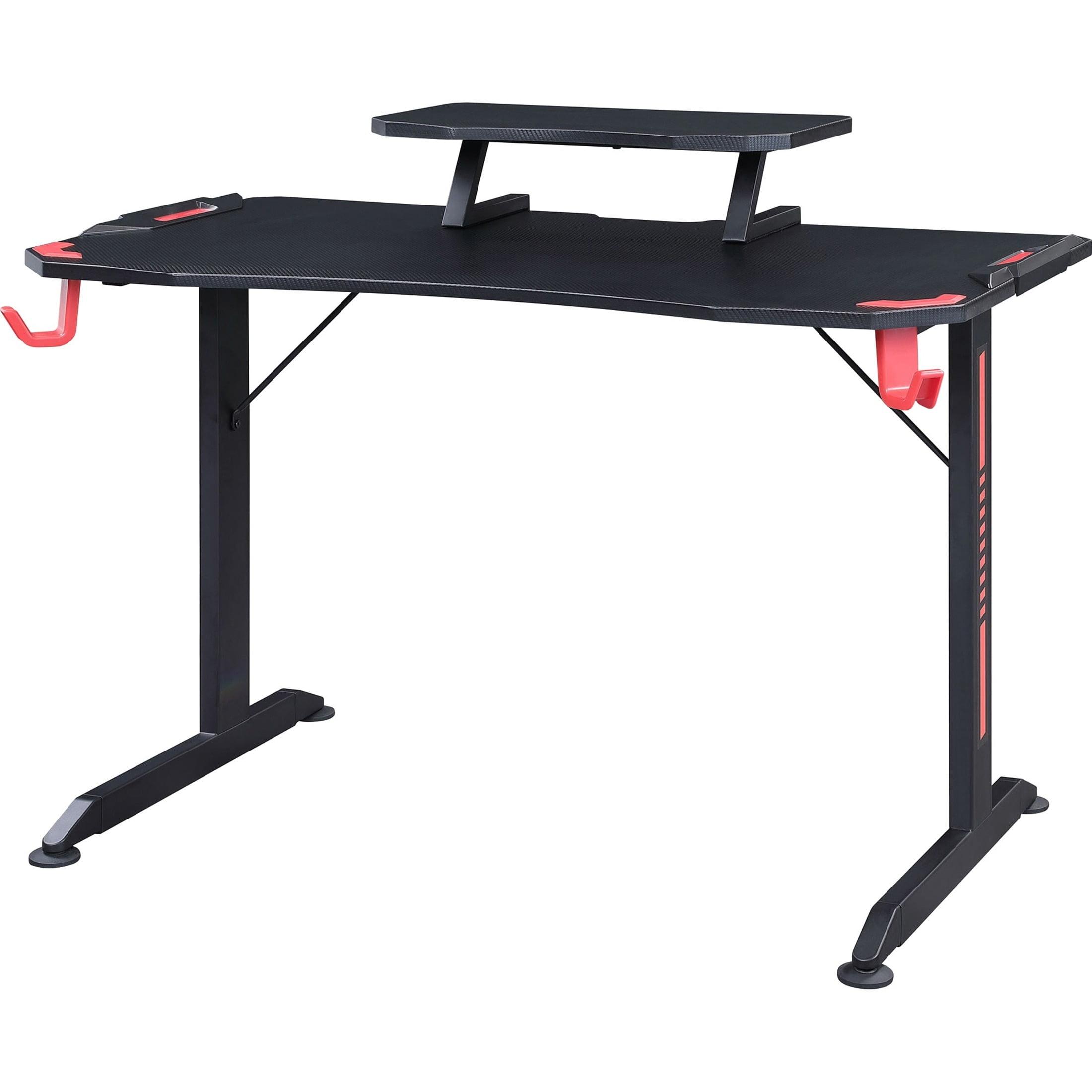 Black Carbon Fiber Gaming Desk with Monitor Shelf