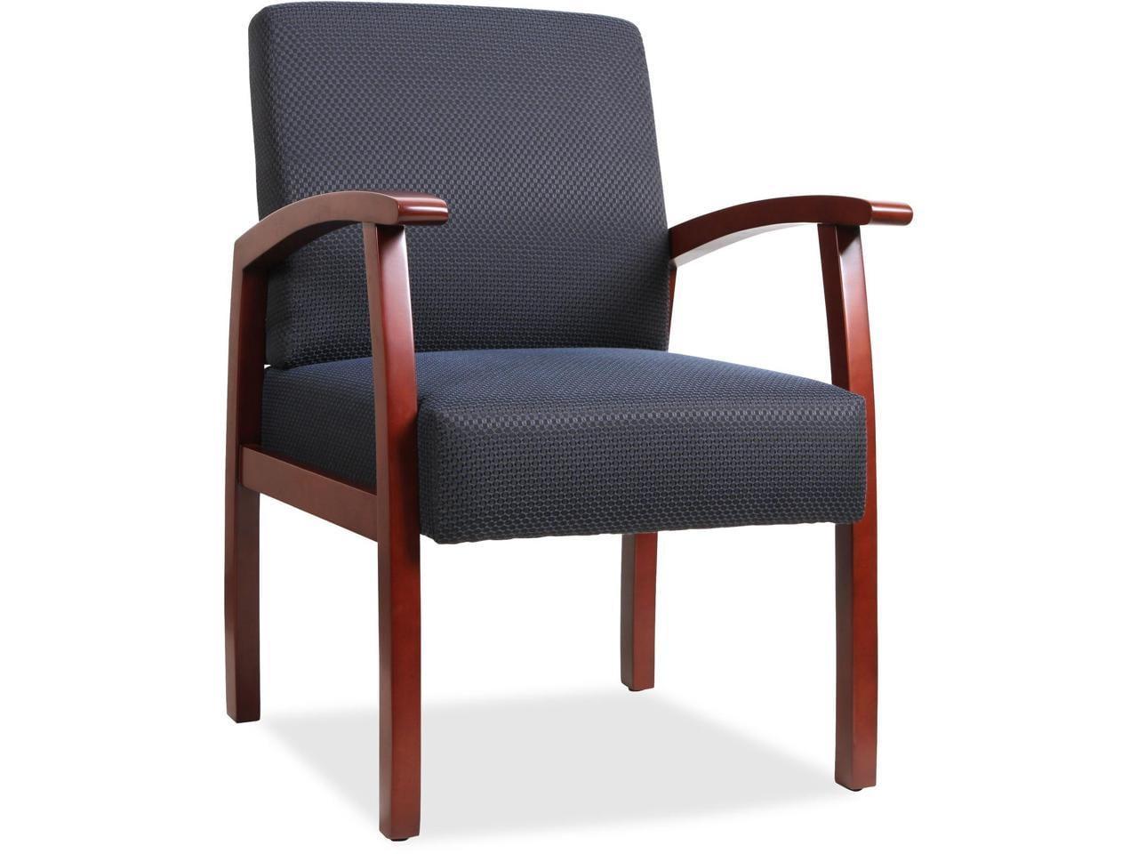 Cherry Wood and Midnight Blue Fabric Guest Chair with Fixed Arms