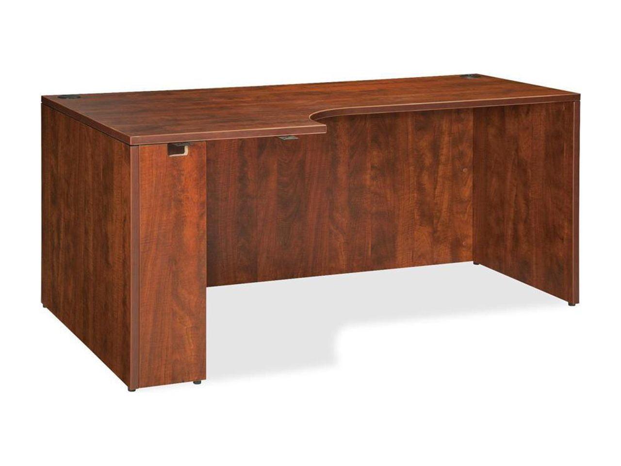 Cherry Laminate Left Corner Credenza with Modesty Panel and Grommet Holes