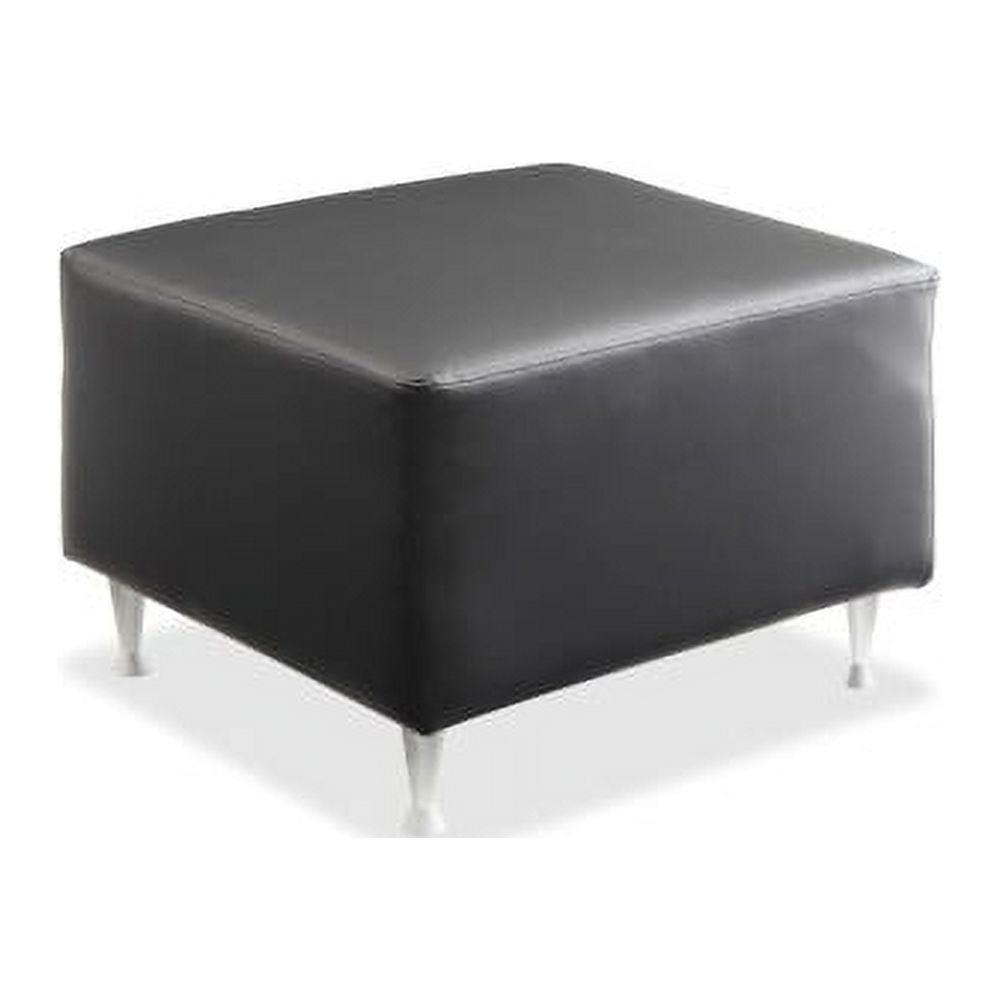 Black Leather Lounge Bench with Brushed Aluminum Legs