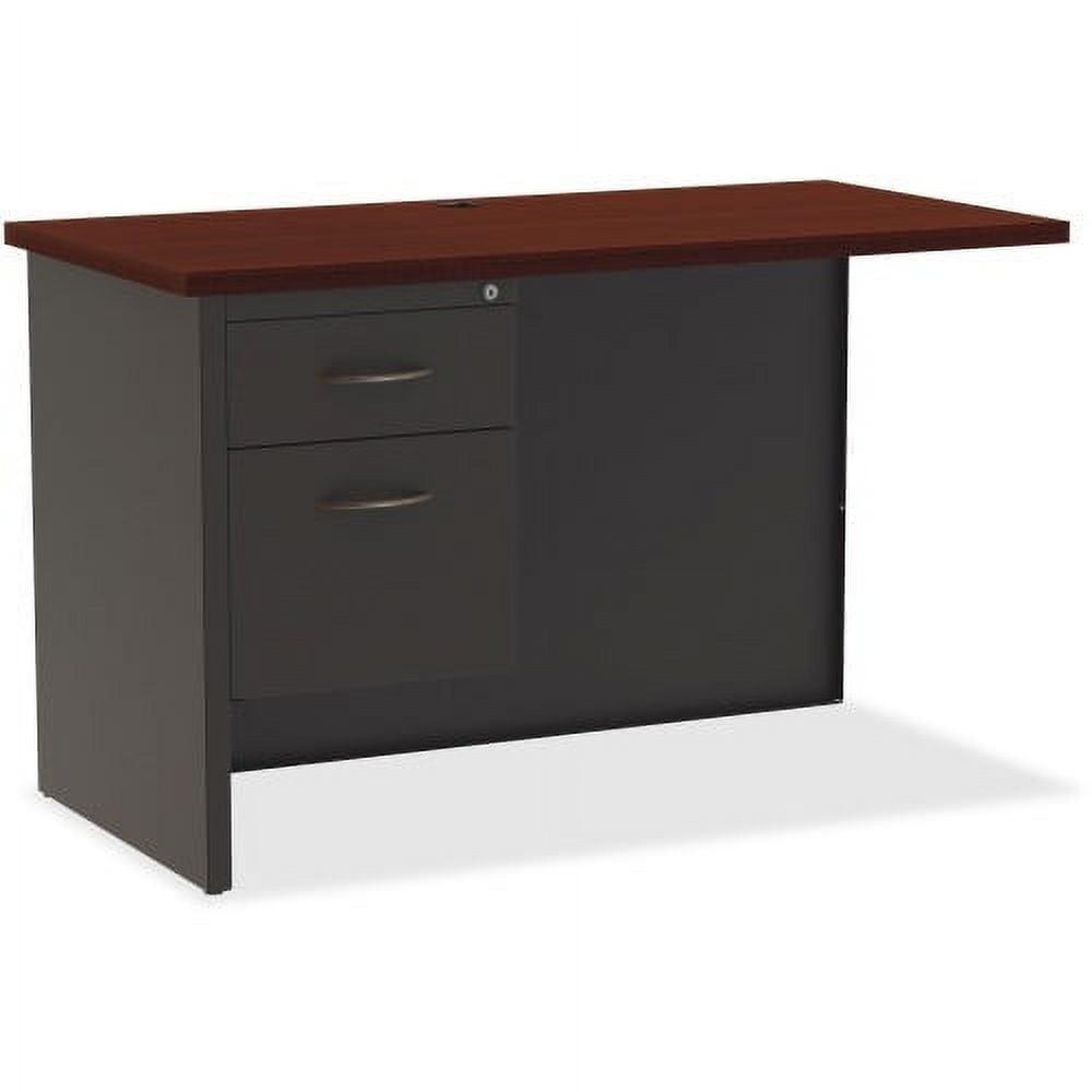 Mahogany and Charcoal Steel Desk with Filing Cabinet