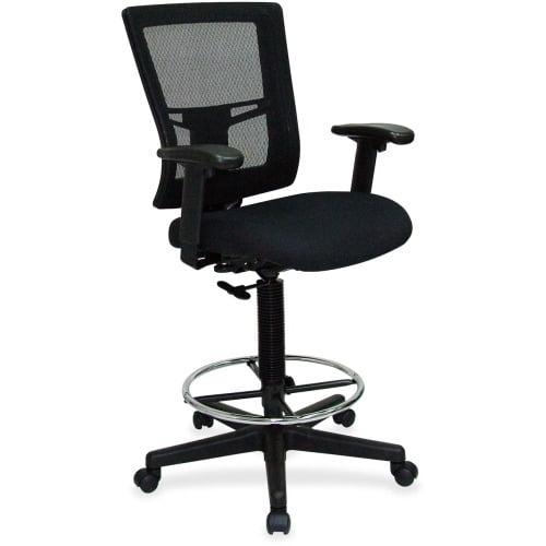 Black Mesh Swivel Drafting Stool with Adjustable Arms