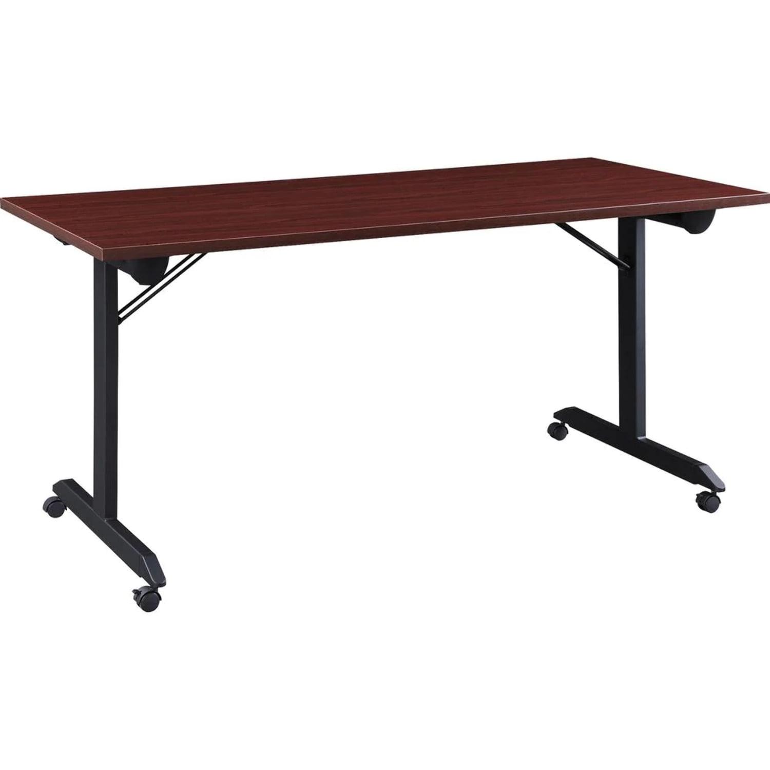 Mobile Black Mahogany Folding Training Table with Dual-Wheel Casters