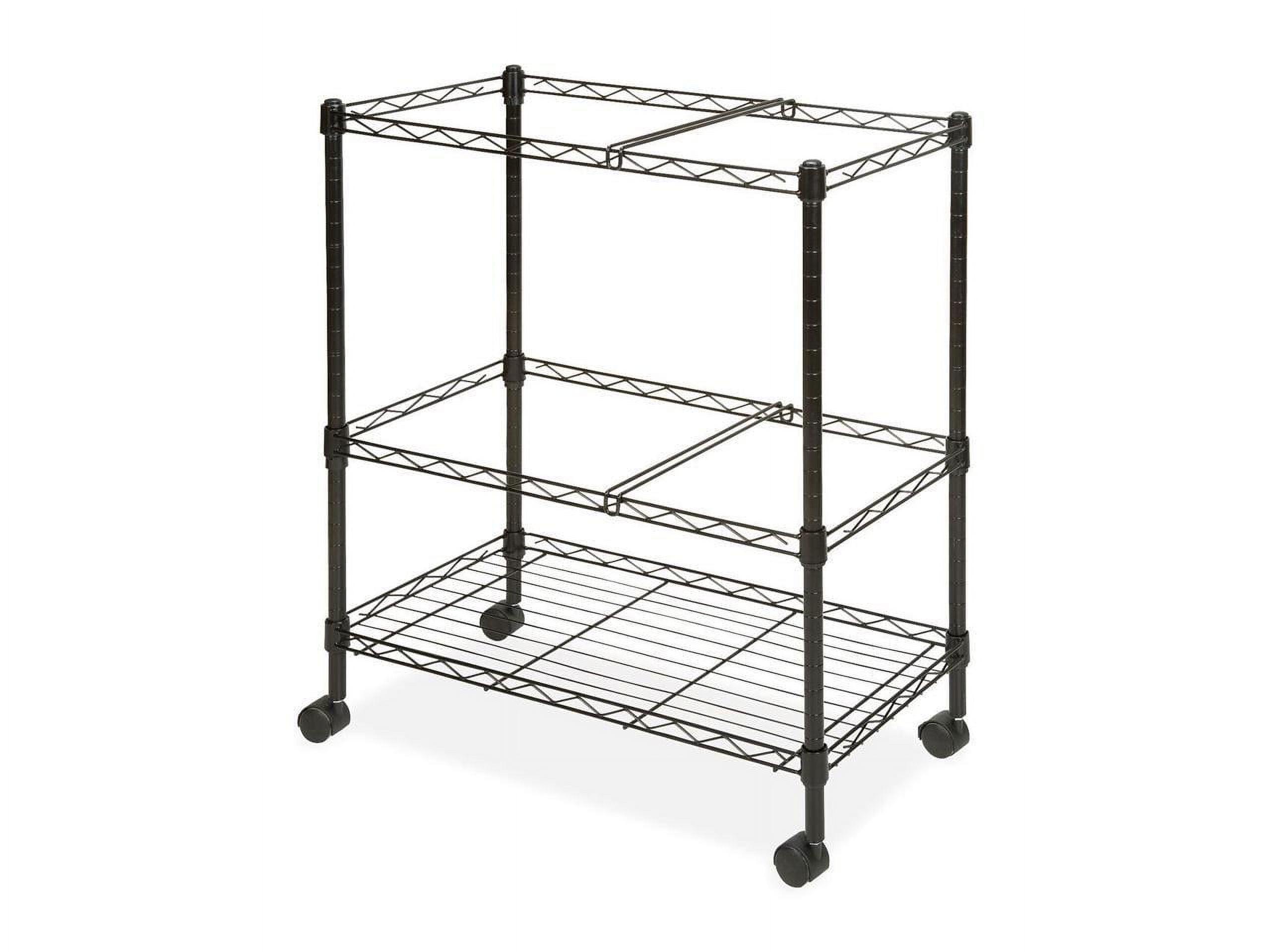 Black Steel Two-Tier Mobile File Cart with Casters