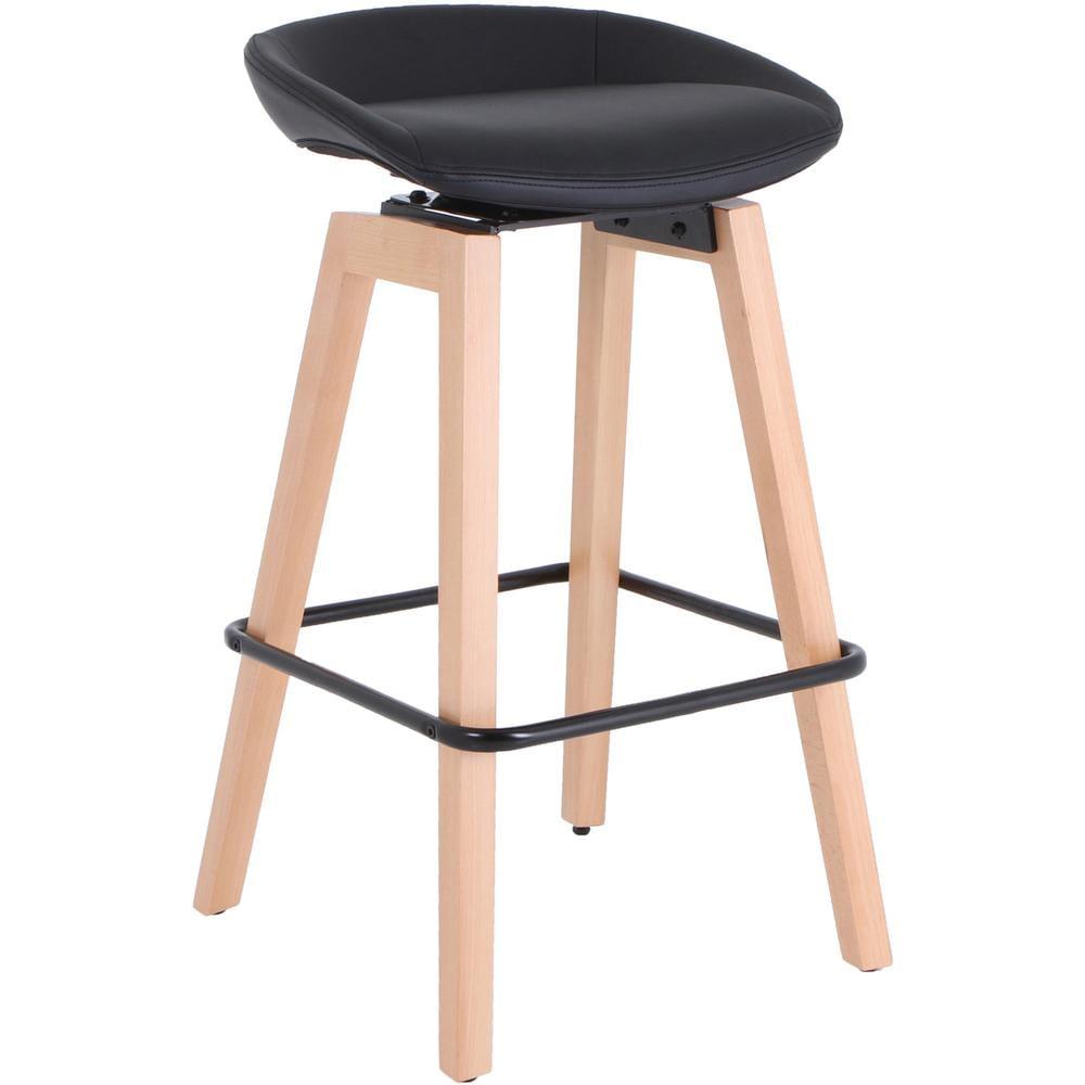 33.5" Modern Low-Back Black Stool with Natural Wood Legs