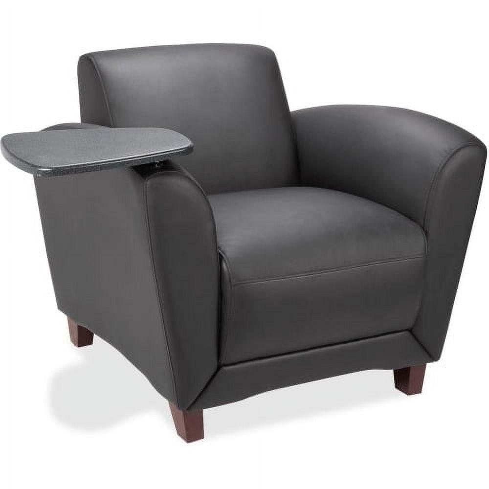 Black Leather Reception Chair with Tablet and Wood Legs