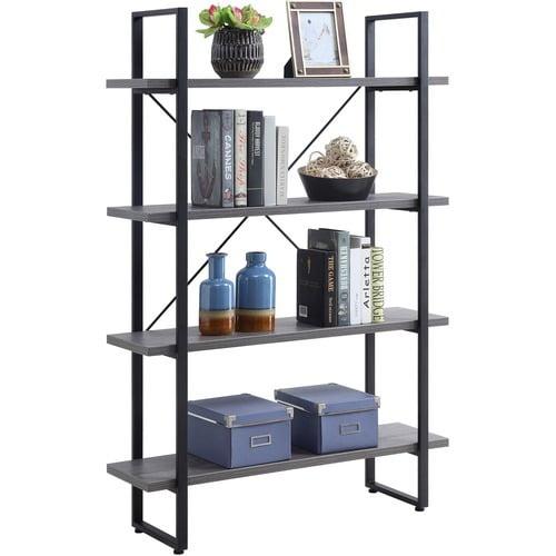 Gray Charcoal Metal Frame 4-Shelf Bookcase